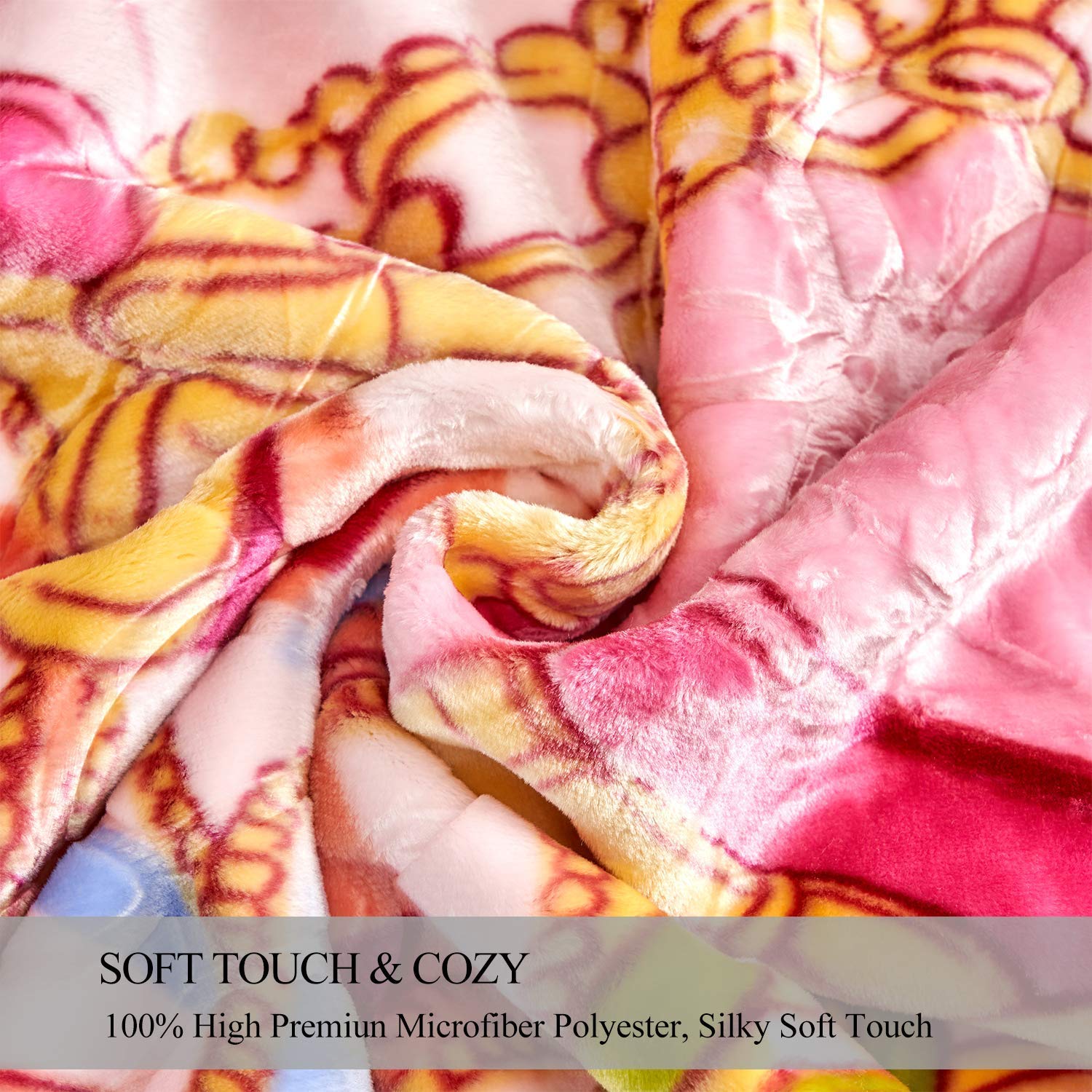 JML Plush Raschel Blanket - Ultra Soft Korean Mink Fleece Blanket, 2-Ply Printed Design (Pink, Queen Size) for Bedroom, Sofa & Gift Giving