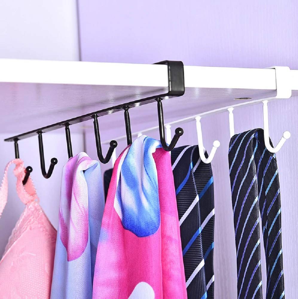 RIVOM 12-Pack Hanging Hook Rack - Space Saving Cabinet Organizer for Kitchen, Bathroom & Closet - Perfect for Mugs, Towels, Clothes & Accessories - Durable Storage Solution for Countertops, Tables & Cabinets