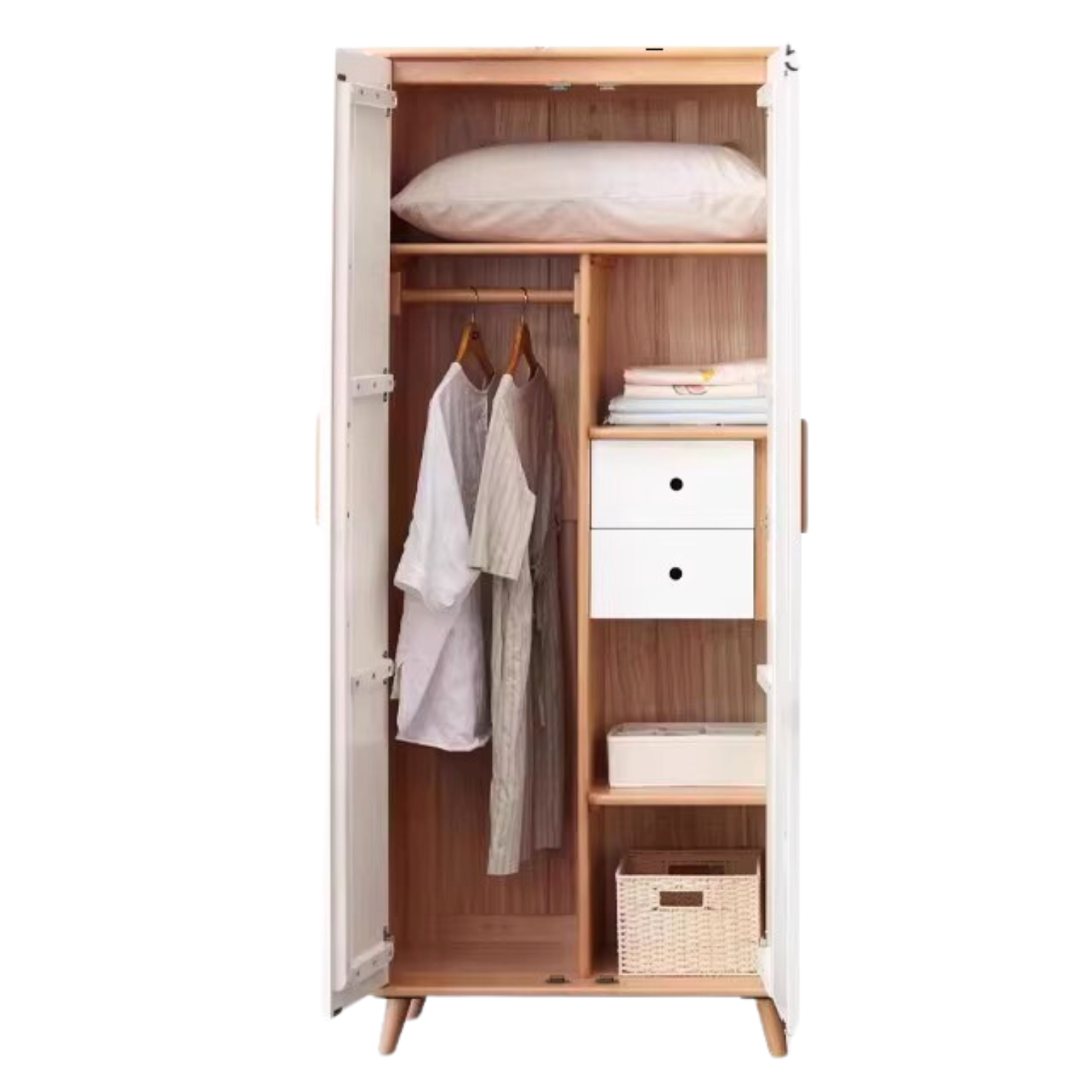 Solid Beech Wood Wardrobe Set - Modern Closet Organizer for Bedroom, Living Room & Office Storage