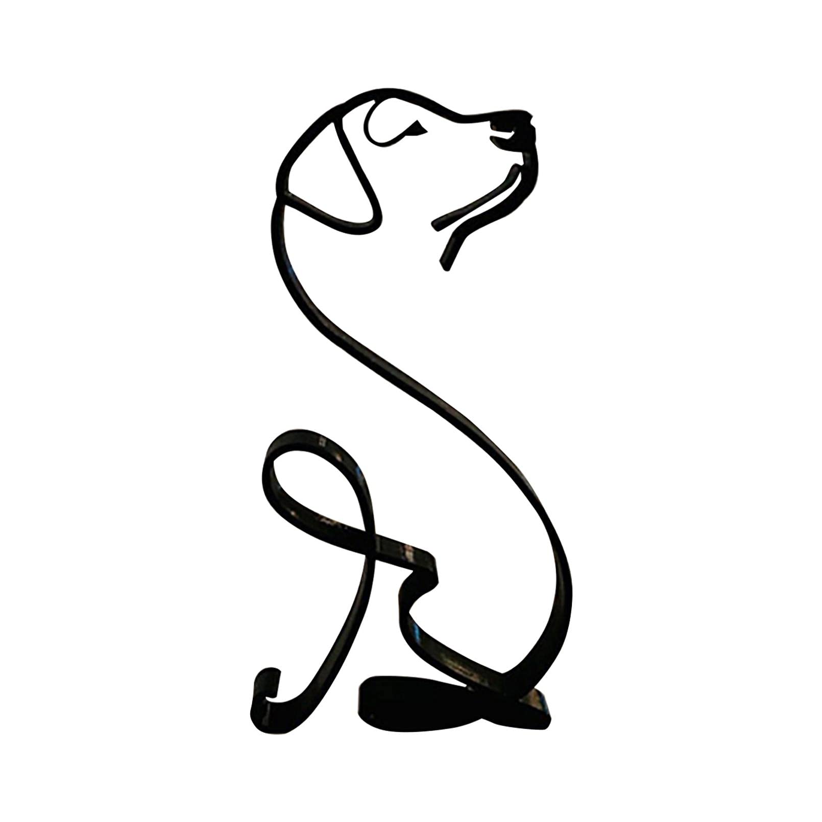 YANRUYU Minimalist Metal Dog Sculpture - Abstract Line Art Wall Decor for Home & Office - Desktop Ornament, Animal Statue, Modern Metal Art for Living Room, Bedroom, or Workspace