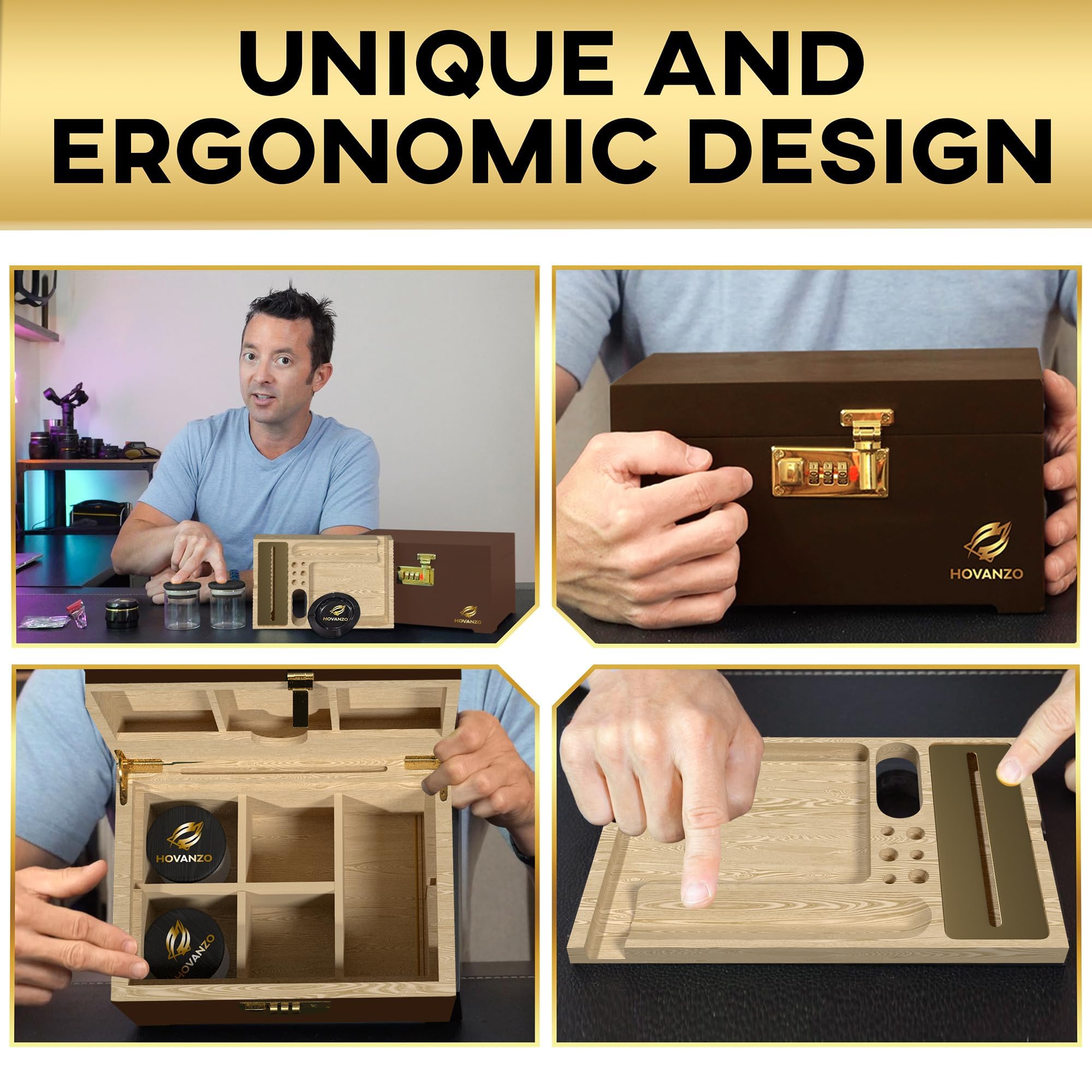 Large Bamboo Storage Box with Airtight Glass Jars & Combination Lock - Decorative Wooden Locking Box with Rolling Tray - Perfect for Kitchen Pantry Organization, Jewelry Storage & Home Decor