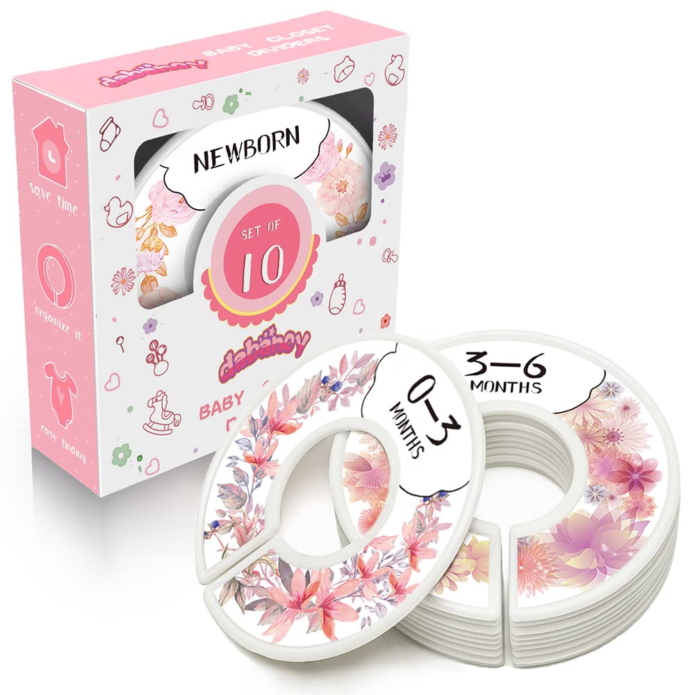 Baby Closet Size Dividers for Clothes - 10-Pack Organizer Set (Newborn to Toddler) with 2 Blank Dividers & Colorful Floral Design - Nursery Closet Organizer for Girls & Boys - Perfect for Baby Shower Gifts & Nursery Organization