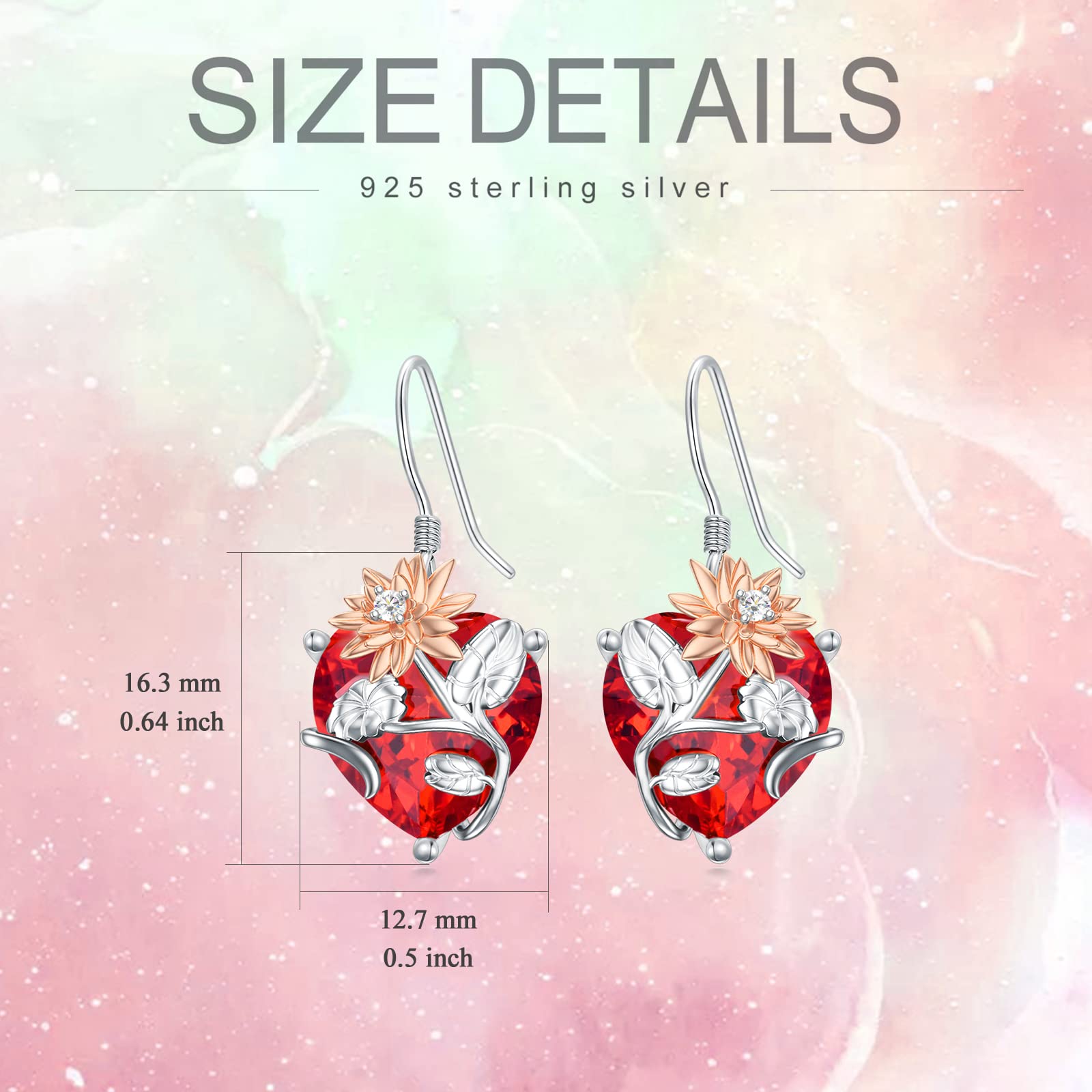 TOUPOP Sterling Silver Birth Month Flower Drop Earrings for Women - Crystal Dangle Earrings, Birthday Jewelry Gifts for Her, Girls | Perfect for Valentine's Day, Anniversary & Special Occasions
