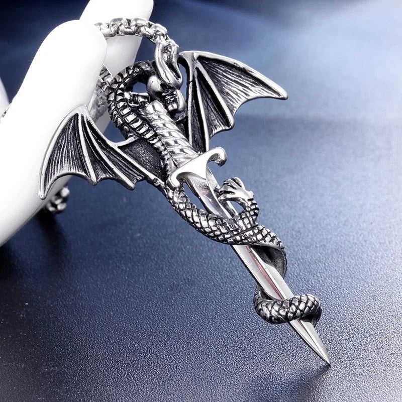 Dinosaur Pterodactyl Sword-Shaped Pendant Necklace - Jurassic Themed Jewelry for Men & Women - Perfect for Cosplay, Gifts, and Dinosaur Lovers