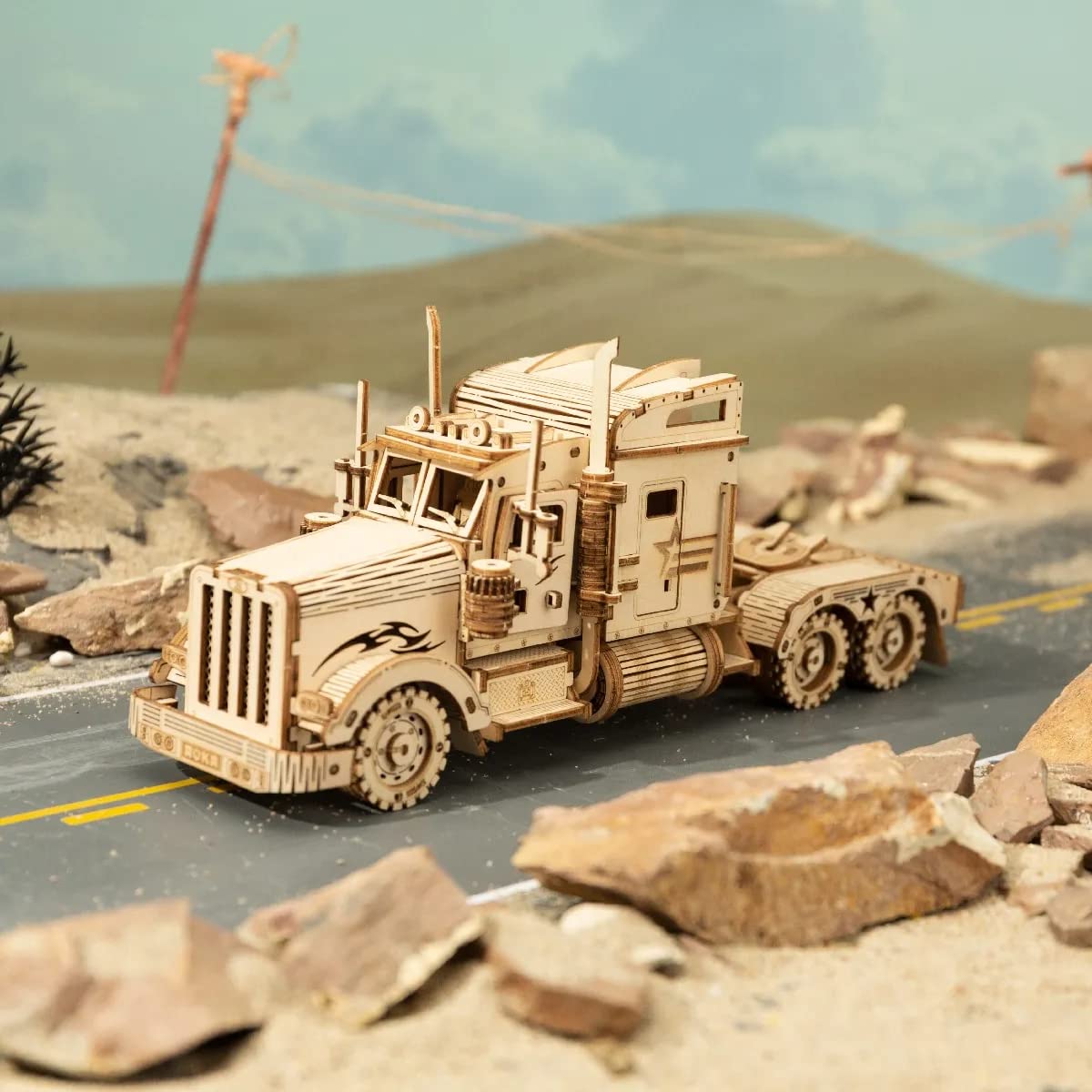 ROKR 3D Wooden Puzzle Model Car Kits for Adults - DIY Heavy Truck Assembly Kit (8.9x2.9x4 inches) | Educational Brain Teaser, Home Desk Decor, Perfect Gift for Teens & Kids | Great for STEM Learning, Stress Relief, and Family Bonding Activities