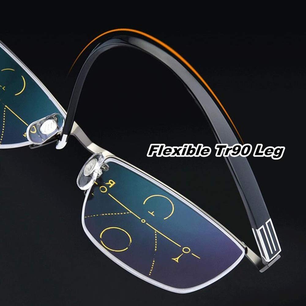 Anti Blue Light Progressive Multifocal Reading Glasses +1.0 to +3.5 for Computer, Reading & Office Work - Reduce Eye Strain & UV Protection