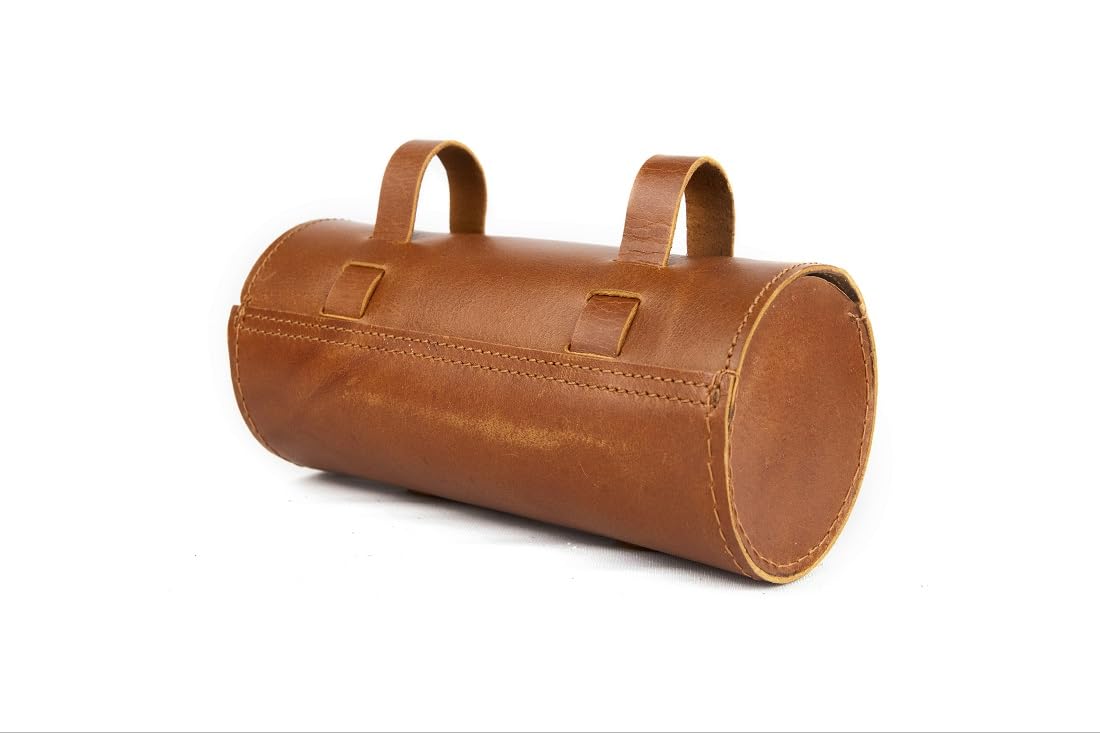 Genuine Leather Under Seat Bicycle Bag - Premium Handcrafted Bike Saddle Bag with Brass Buckle, Cell Phone Holder & Free Waterproof Cover | Perfect for Cycling Commutes, Mountain Biking & Urban Rides (Brown)