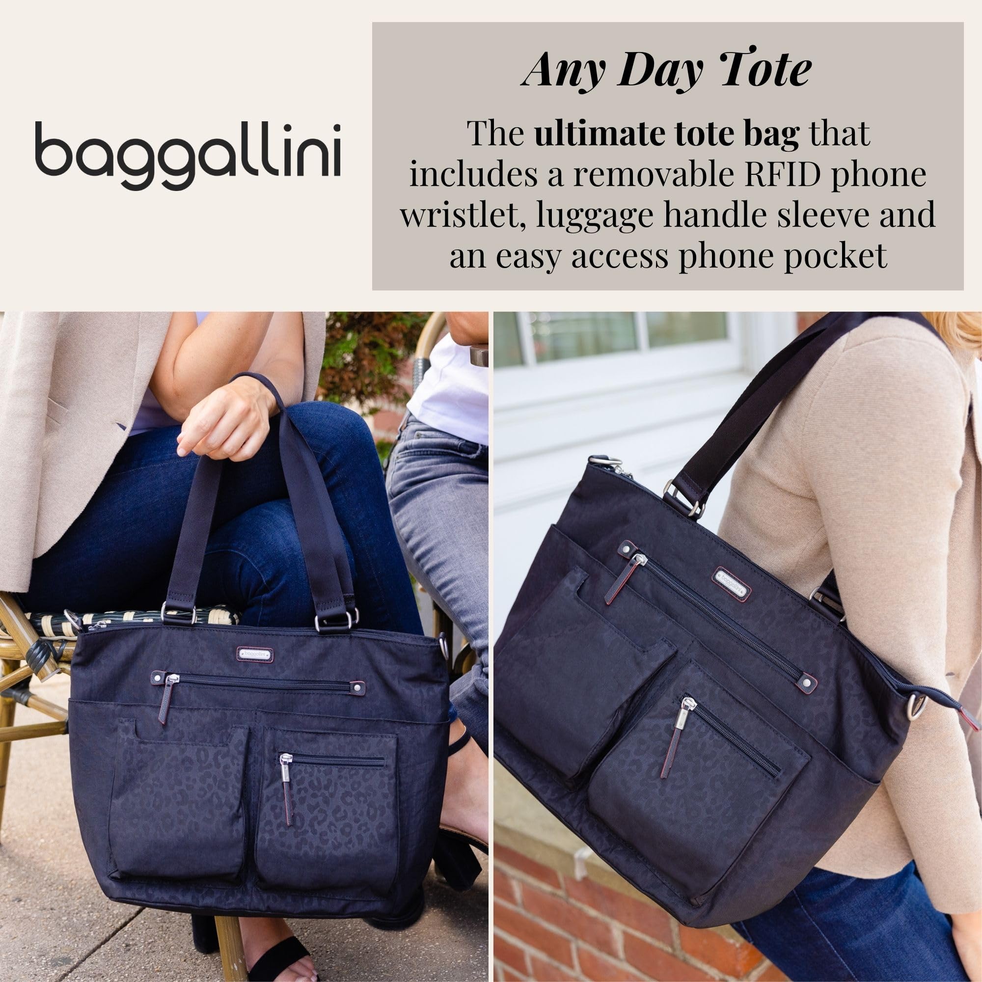 Baggallini RFID Blocking Any Day Tote Bag with Detachable Wristlet - Stylish & Secure Crossbody Purse for Women, Perfect for Travel, Work & Everyday Use