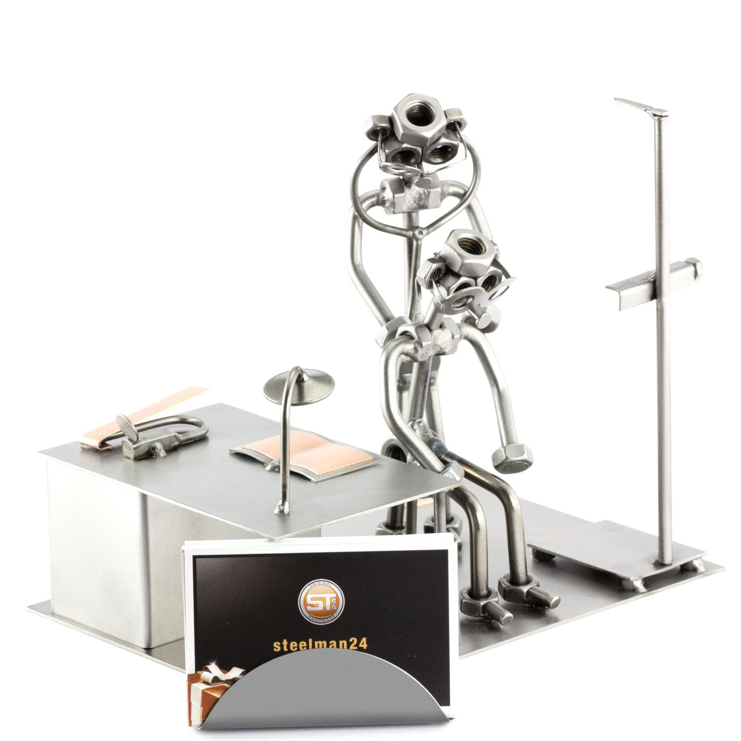 Handmade Metal Doctor Sculpture with Personalized Engraving & Business Card Holder | Nuts and Bolts Figurine | Made in Germany | Perfect for Office Decor, Medical Gifts & Physician Appreciation