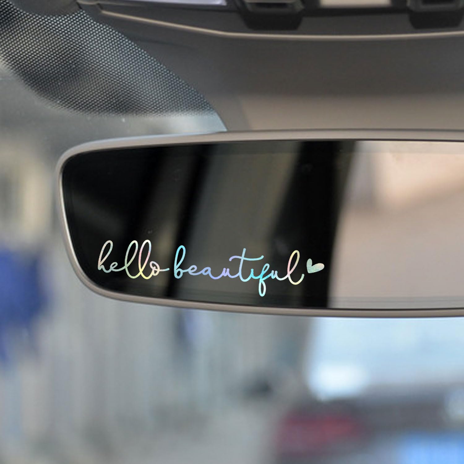 2 Pack Hello Beautiful Mirror Decals - Holographic Motivational Stickers for Car Rearview Mirror, Tumblers & Water Bottles - Self Love Affirmation Vinyl Decals for Women, Girls - Perfect for Daily Inspiration & Gifts