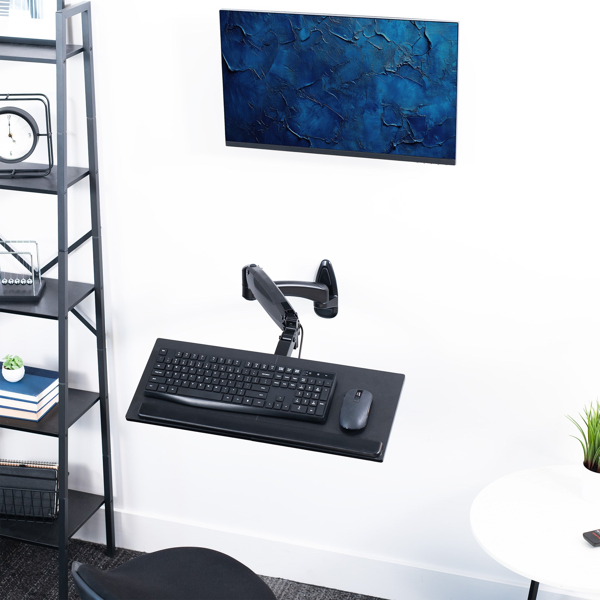 Wall Mounted Keyboard Tray - Ergonomic Adjustable Pneumatic Under Desk Keyboard Holder for Office & Home Workspace - Perfect for Computer Desks, Standing Desks, and Workstations