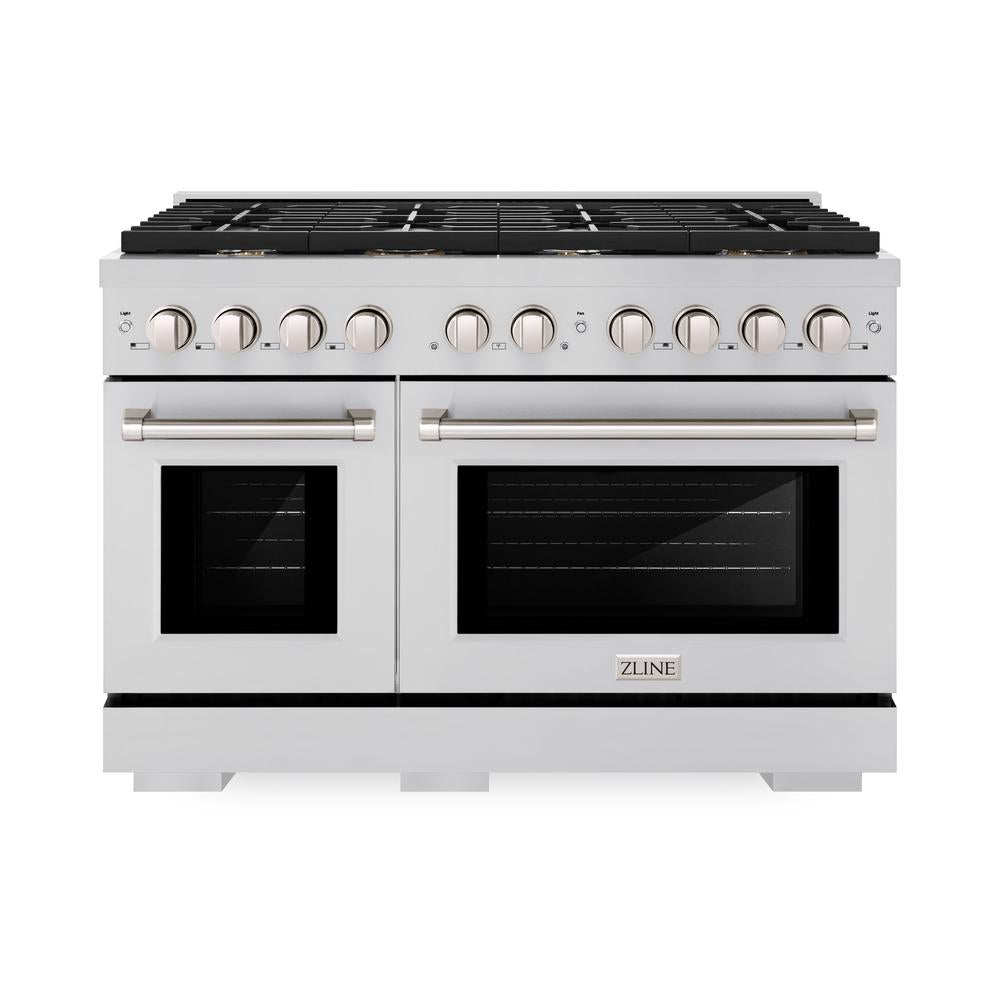 ZLINE 48-inch Stainless Steel Dual Fuel Range with 8 Brass Burners - 6.7 cu. ft. Double Oven (Model SDR BR 48) | Professional Kitchen Appliance for Home Chefs & Entertaining