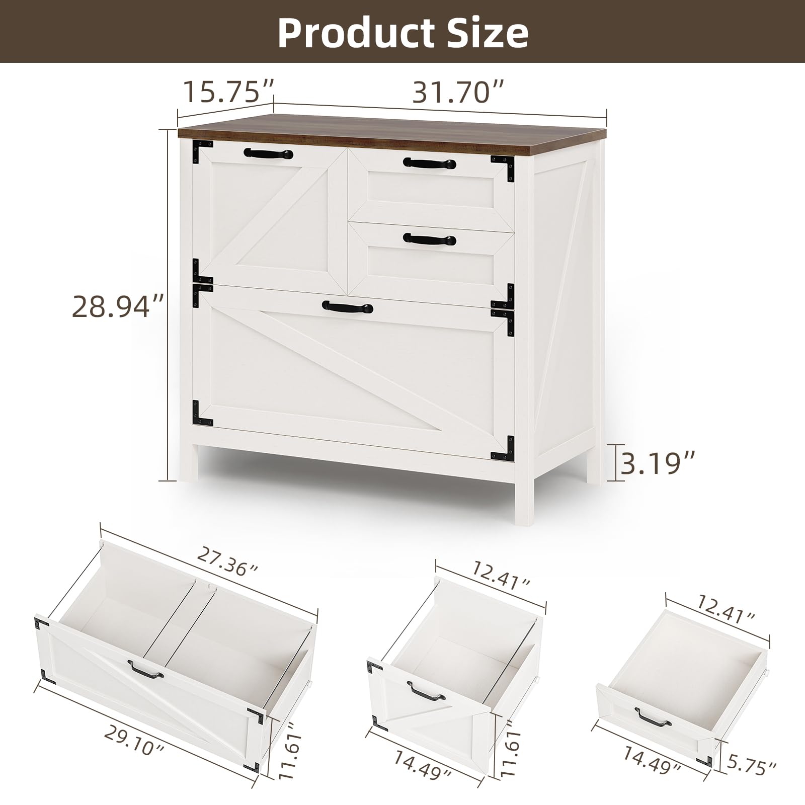 4-Drawer Wood Lateral File Cabinet for Hanging Files - Letter/A4/Legal Size Storage - Farmhouse Style Home Office Furniture with Printer Stand (White & Brown) - Perfect for Organizing Documents in Small Offices, Study Rooms & Workspaces