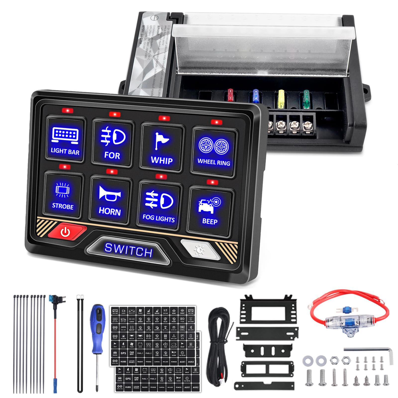 8 Gang RGB Switch Panel with APP & Bluetooth Control - Waterproof Aluminum Remote Switch Panel for RV, Car, UTV, Truck & Trailer - Perfect for Off-Road Adventures & Vehicle Customization