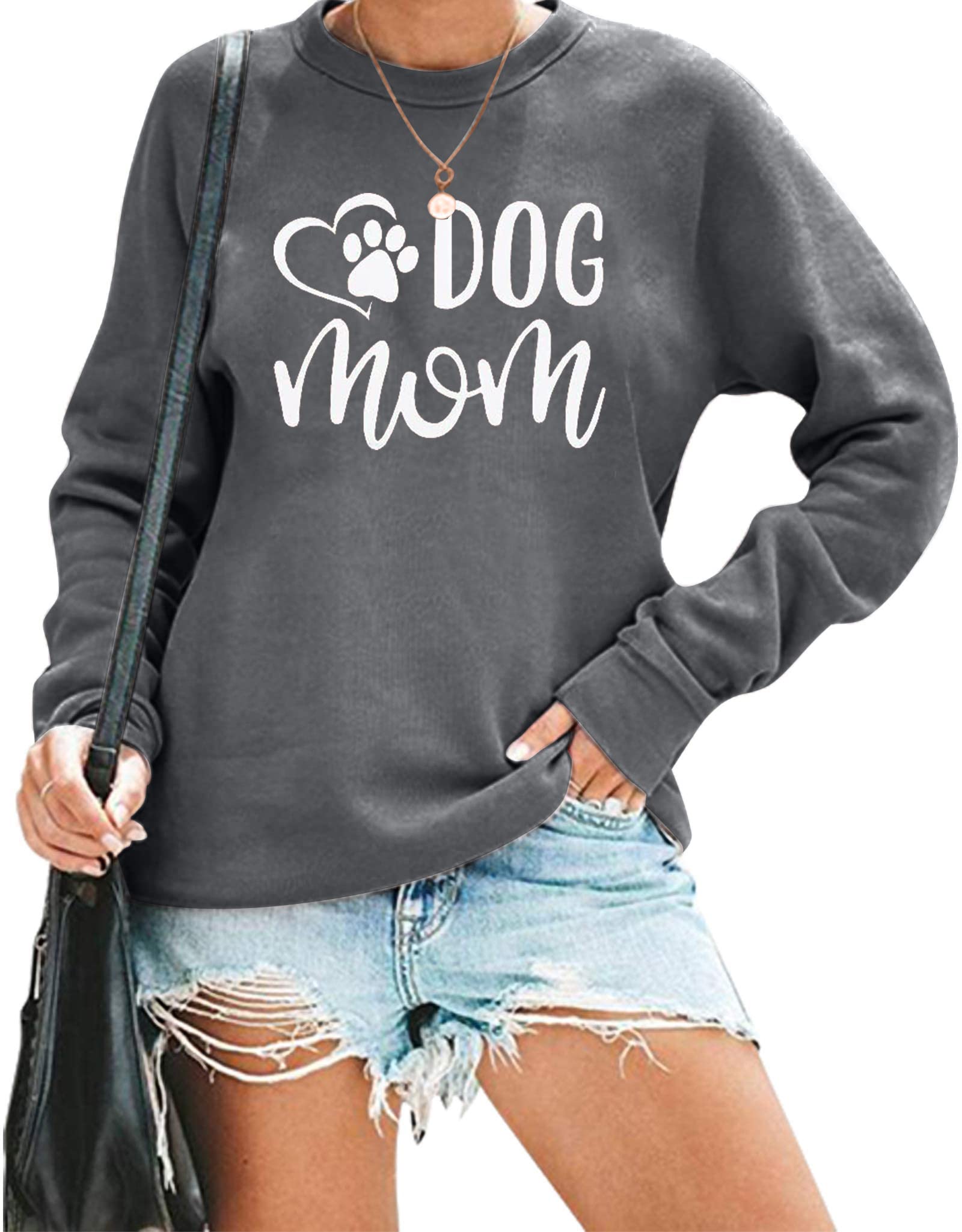 VILOVE Women's Dog Mom Sweatshirt - Cute Paw Print Graphic Pullover Hoodie | Funny Dog Mama Long Sleeve Shirt for Pet Lovers | Perfect for Casual Wear, Dog Walks & Matching with Your Pup
