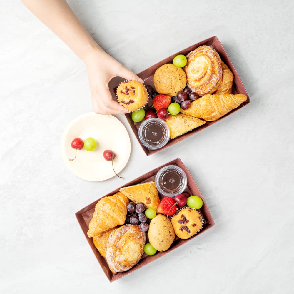 Restaurantware Matsuri Vision 9x6x1.5 Inch Large Disposable Sushi Trays - 100 Greaseproof Wood Grain Paper Sushi Containers for Entrees & Desserts (Lids Sold Separately) | Perfect for Japanese Restaurants, Catering, Takeout & Home Sushi Parties