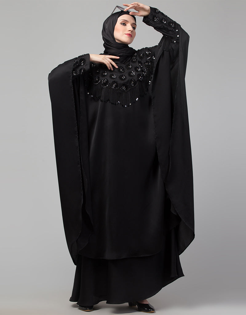 Elegant Black Embroidered Arabic Abaya Dress for Women - Perfect for Prayer, Modest Fashion, and Special Occasions