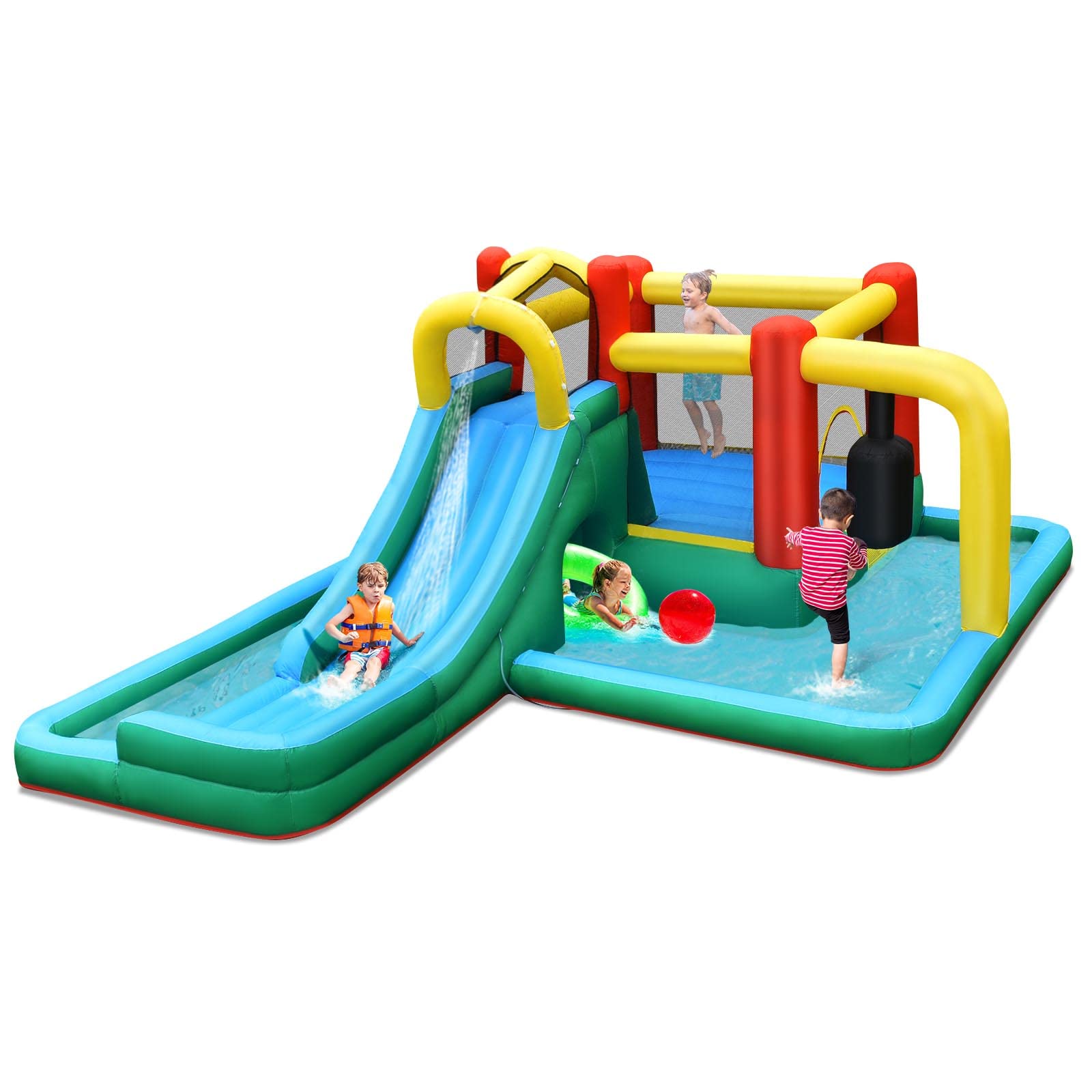 **HONEY JOY 6-in-1 Inflatable Water Slide & Bounce House with Splash Pool & Pendulum – Giant Outdoor Blow Up Water Park for Kids & Adults – Perfect for Backyard Parties, Summer Fun, and Family Gatherings (Blower Not Included)**