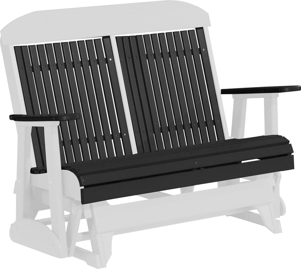 LuxCraft 4ft Black Recycled Plastic Highback Outdoor Glider Bench - Durable Patio Seating for Garden, Porch & Backyard Relaxation