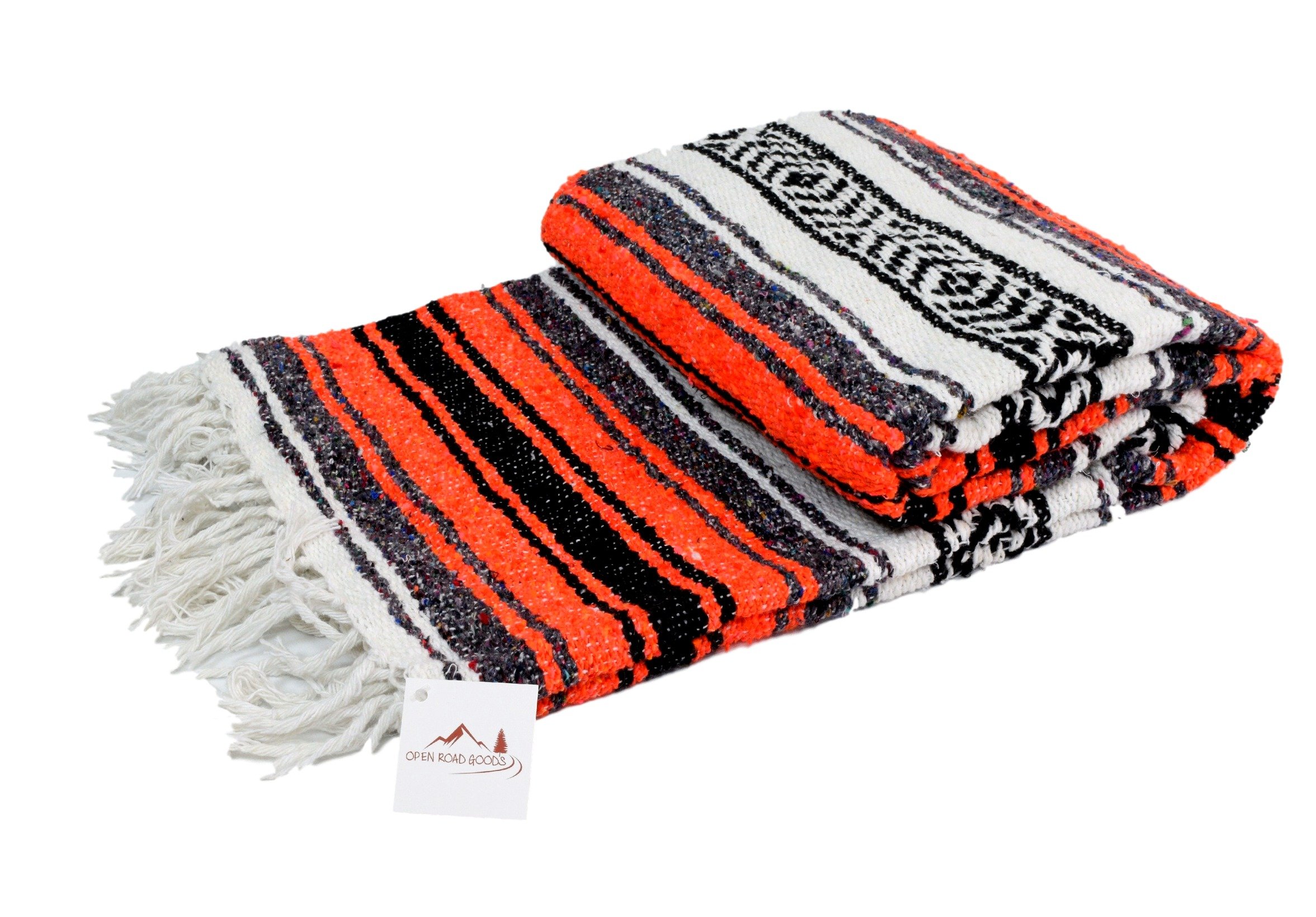 Authentic Mexican Serape Falsa Blanket - Handwoven Orange Cotton Throw - Perfect for Beach, Picnic, and Home Decor