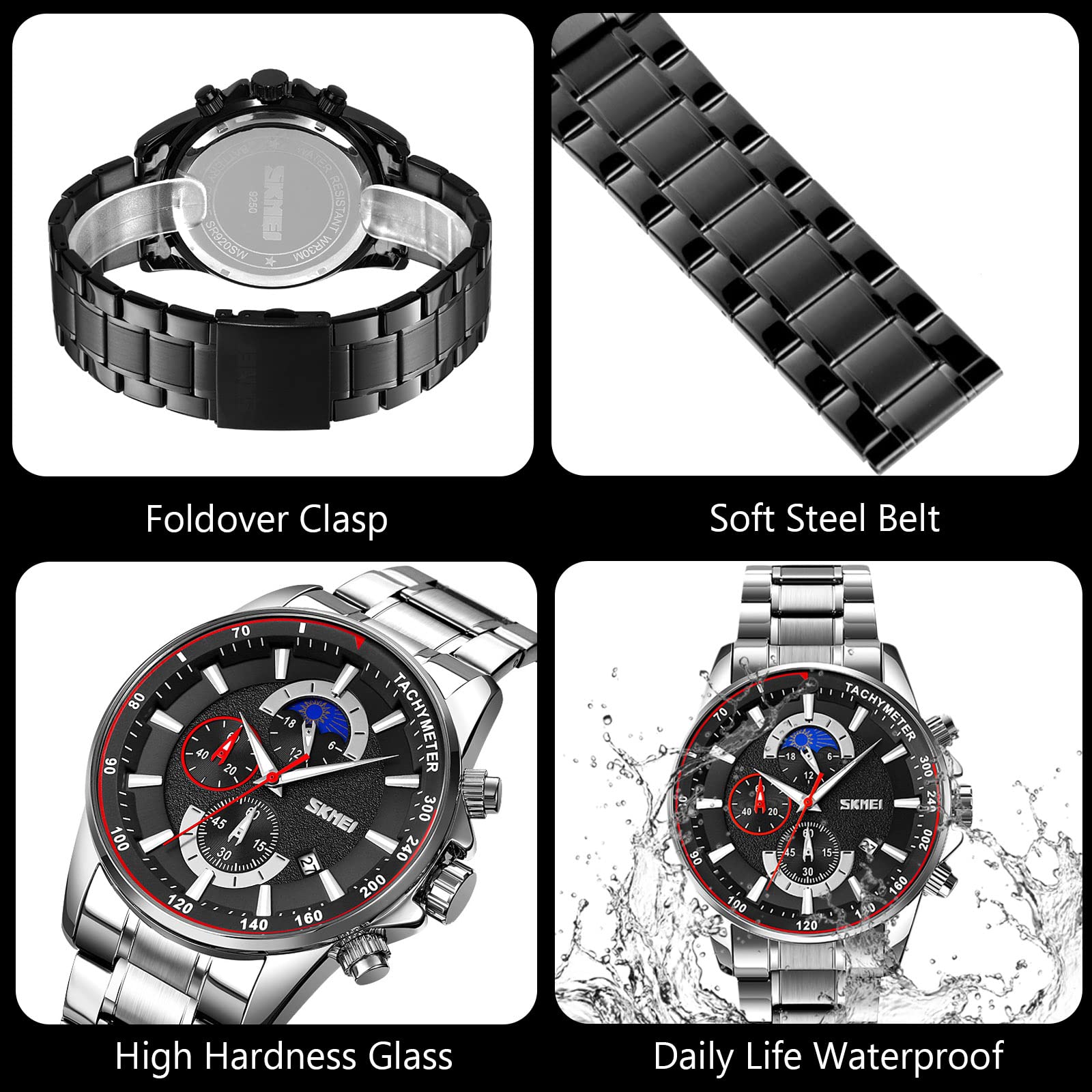 Waterproof Analog Quartz Watch for Men - Stainless Steel Bracelet, Fashion Chronograph - Perfect for Business, Casual & Outdoor Activities