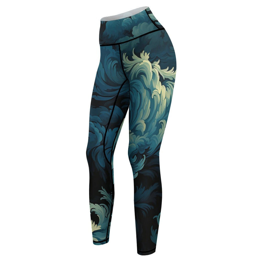 Premium High-Waist Blue Waves Yoga Pants for Women - Soft & Stretchy Workout Leggings - Perfect for Yoga, Gym, Running & Lounge Wear