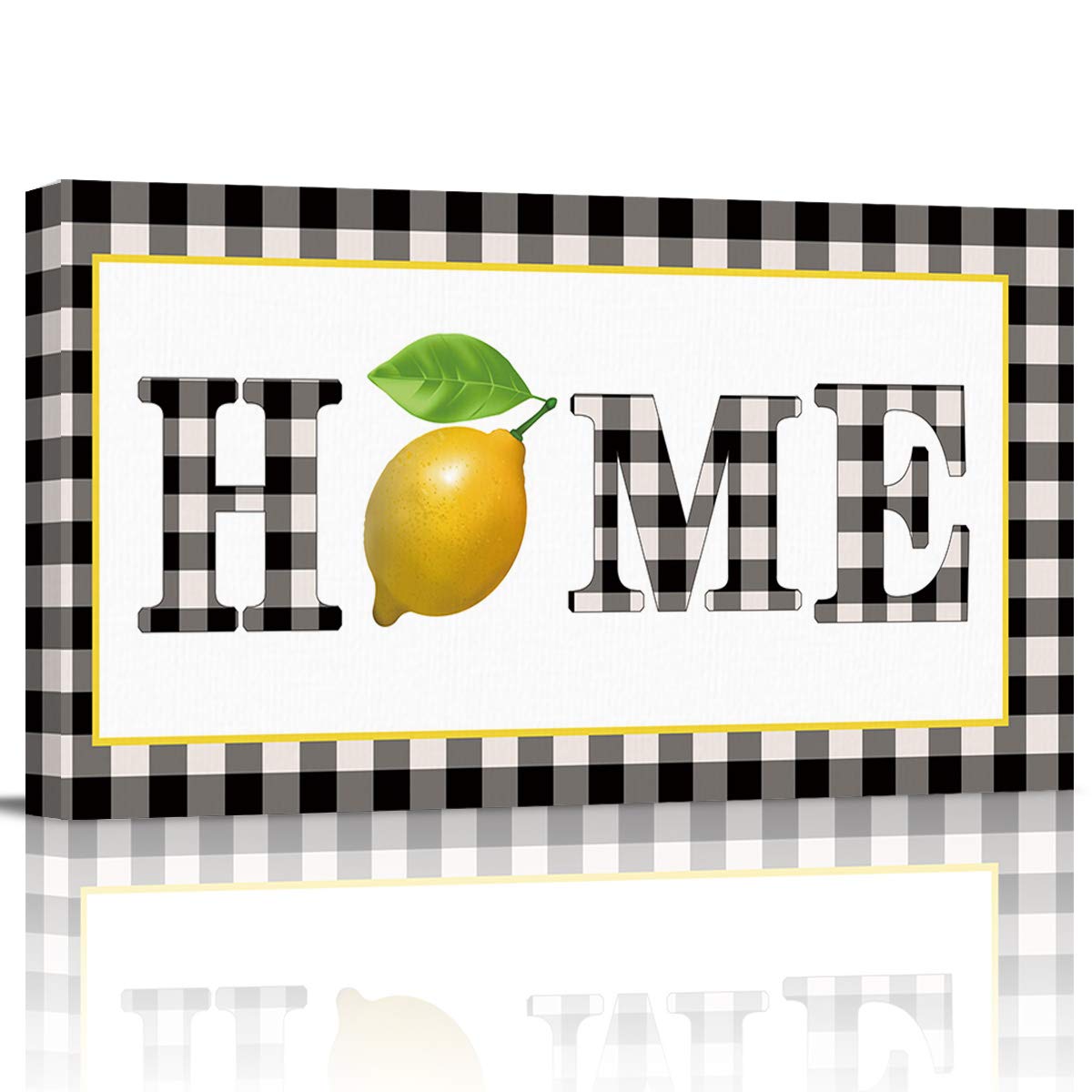Lemon Kitchen Wall Art - Black and White Buffalo Plaid Summer Lemon Print Painting - 16x32 Inch Farmhouse Decor for Bedroom, Living Room & Bathroom - Perfect for Kitchen Backsplash, Dining Room Accent Wall and Bathroom Decor