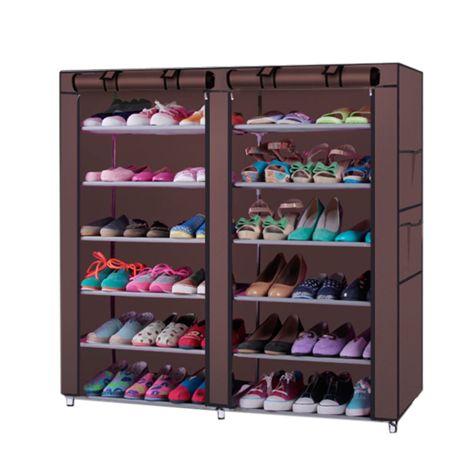 6-Tier Shoe Rack Organizer with Dustproof Cover - Space Saving Shoe Storage Cabinet for Entryway, Bedroom & Closet | Non-Woven Fabric Shoe Shelf for Sneakers, Boots & Heels | Perfect for Small Spaces & Apartment Living (Coffee Brown)