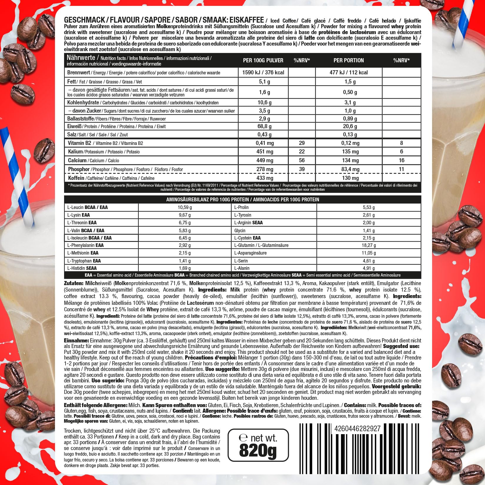 Honest Whey Protein Powder - Iced Coffee Flavor, 820g (1.8lb) | 12.5% Whey Isolate | Fast Dissolving with BCAA & EAA | Pre/Post Workout Supplement for Muscle Recovery & Energy Boost
