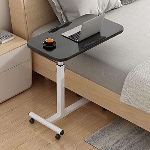POCHY Adjustable Height Overbed Table with Wheels - Foldable Mobile Standing Desk, Steel Pipe Bedside Table for Laptop, Eating, Reading in Bed or Hospital Use