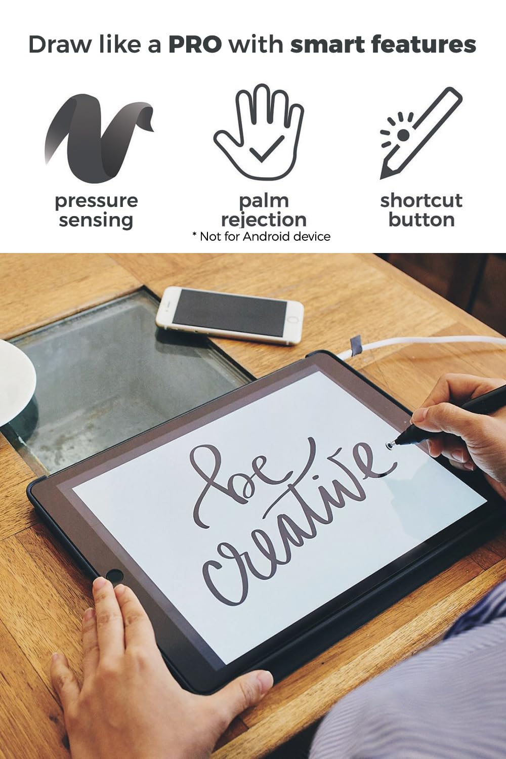 Pressure Sensitive Smart Stylus Pen with 10 Replacement Nibs - Compatible with Apple iPad, iPhone, Android, Nintendo Switch & Chromebook - Perfect for Digital Art, Note Taking & Gaming (Black)