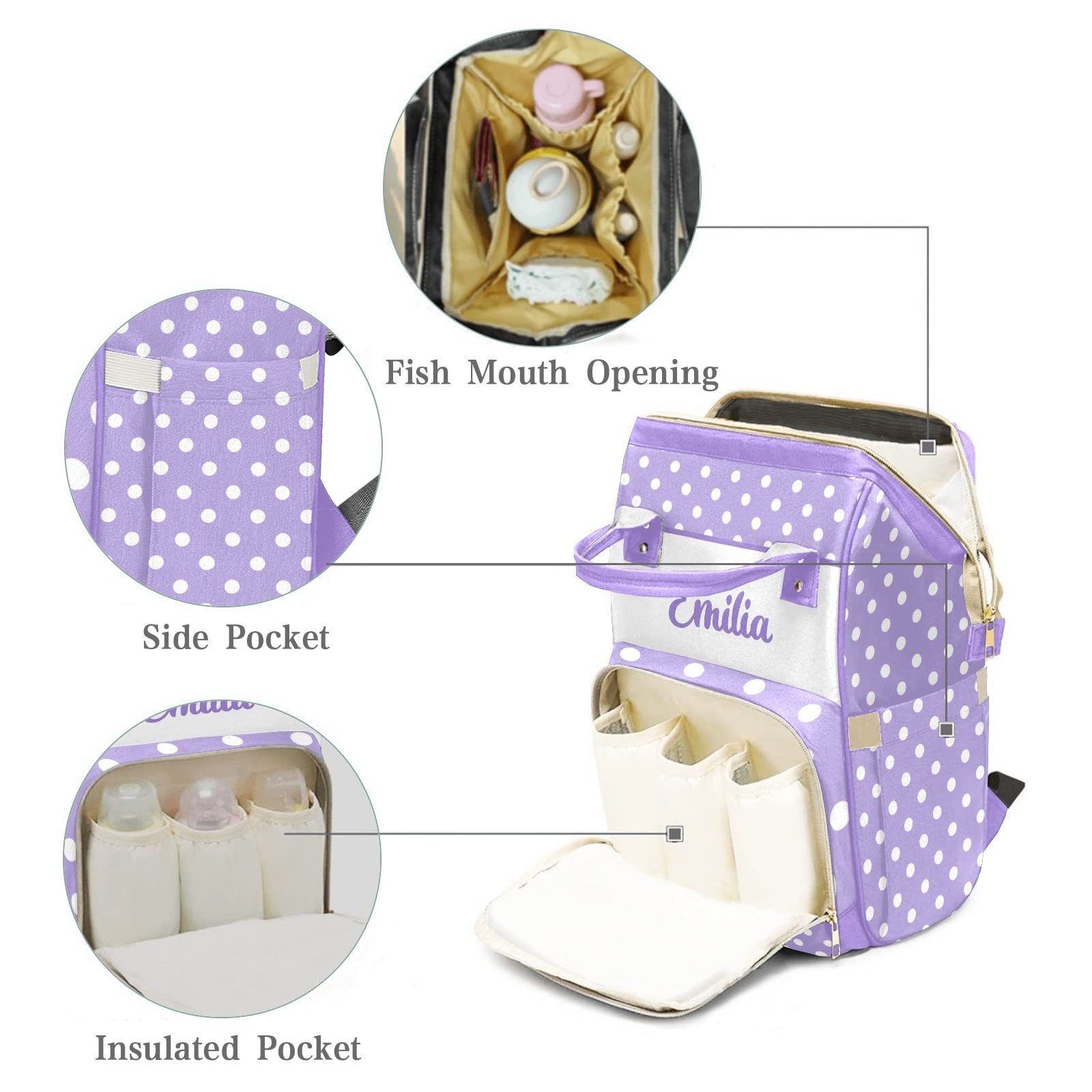 Personalized Diaper Bag Backpack Tote - Butterfly Dots Purple Custom Baby Shower Gift for Moms | Waterproof, Multi-Pocket Design for Travel, Hospital & Everyday Use