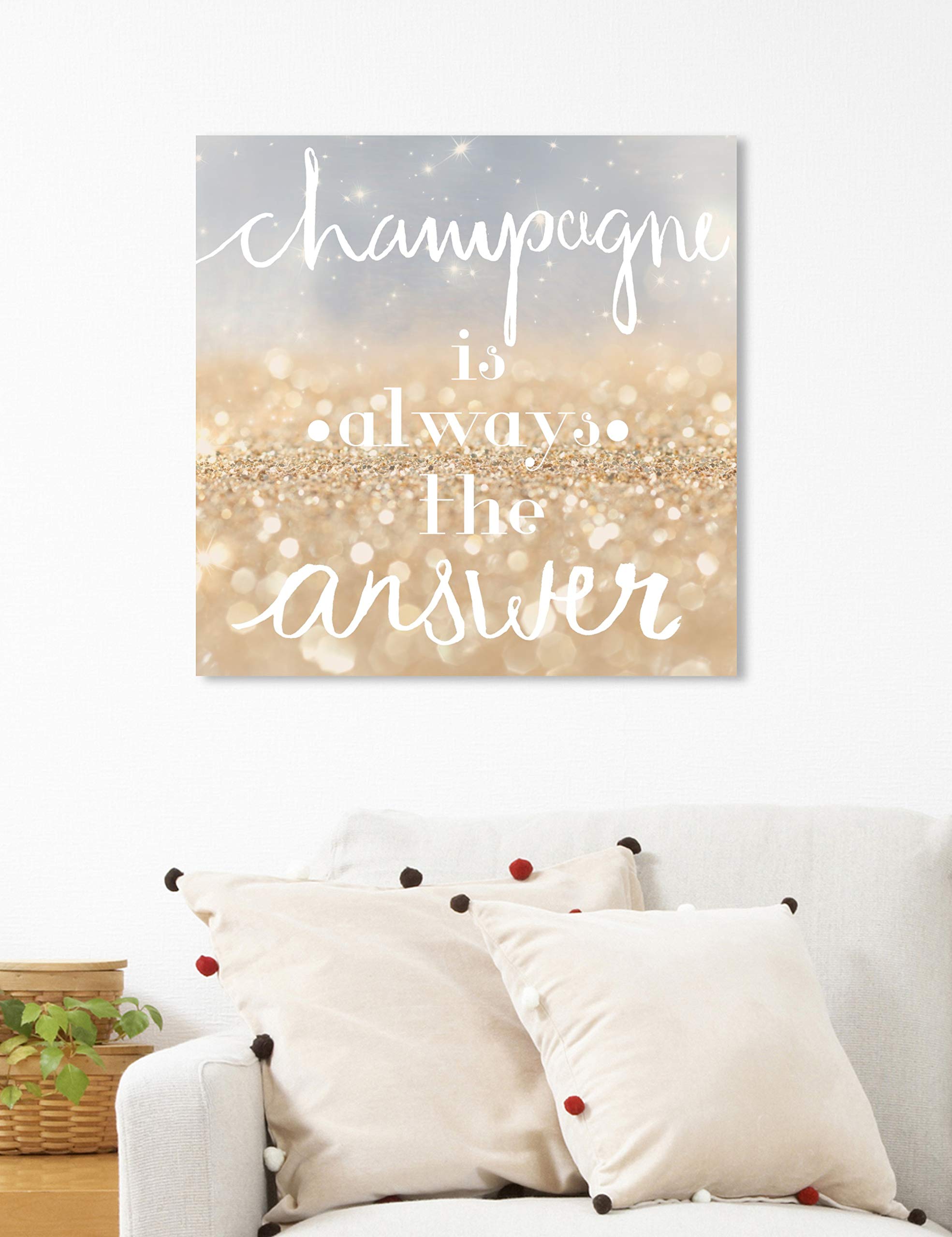 Oliver Gal Artist Co. 'Champagne is Always The Answer' 20x20 Inch Wall Art Canvas Print - Elegant Drinks & Spirits Home Decor for Dining Room, Bar, or Kitchen