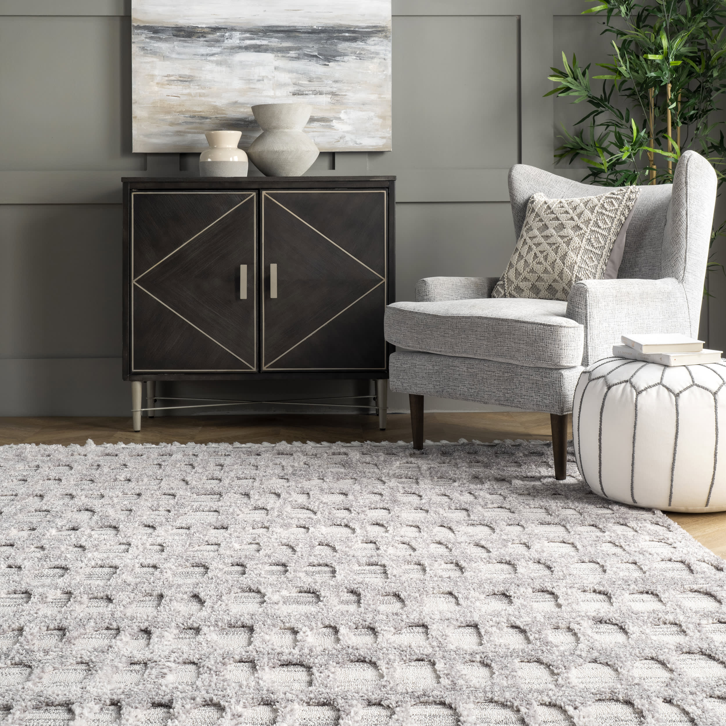 Handwoven Grey Honeycomb Tasseled Area Rug - Soft Bohemian Floor Mat for Living Room, Bedroom & Nursery Decor