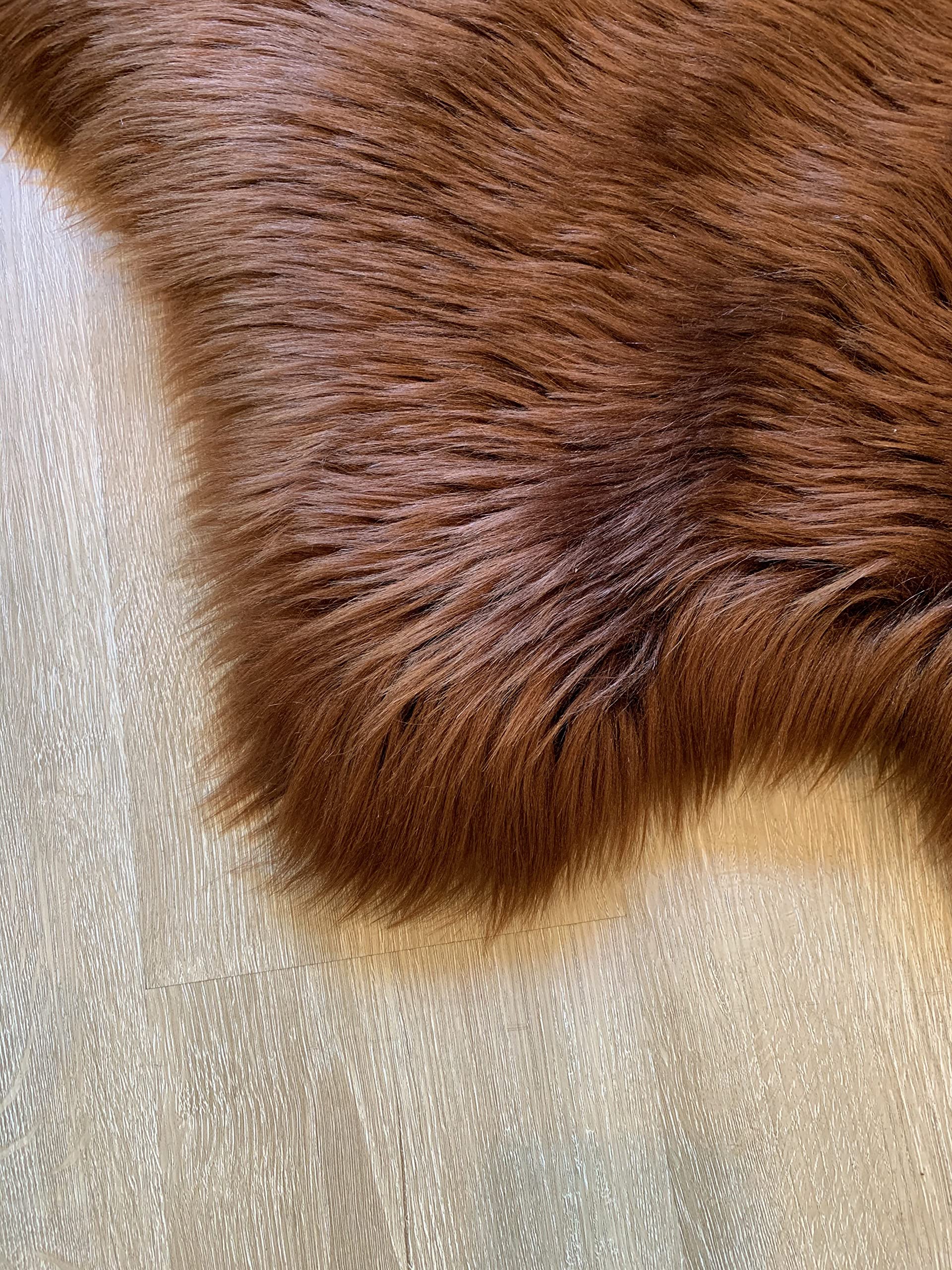 LAMBZY Faux Sheepskin Rug - Super Soft Hypoallergenic Shaggy Carpet for Living Room, Nursery, Bedroom & Sofa - 6'x8' Brown Octo 8 Pelts - Cozy Home Decor, Perfect for Kids Play Area & Winter Floor Warmth