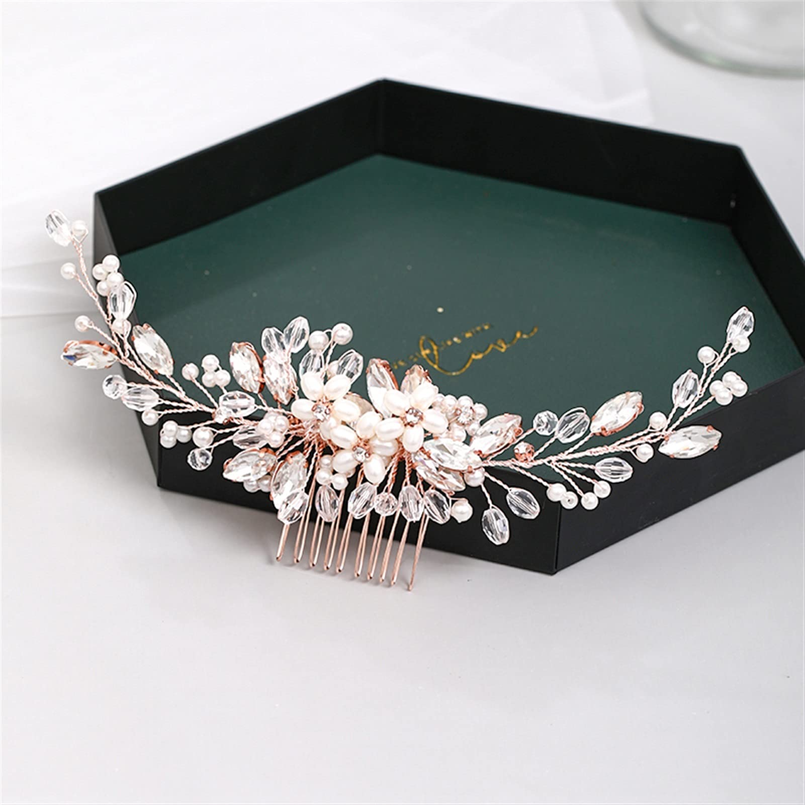 Elegant Rose Gold Wedding Hair Comb with Pearl & Rhinestone - Handmade Bridal Tiara Headdress for Bride, Prom, and Special Occasions | Perfect for Weddings, Parties, and Formal Events