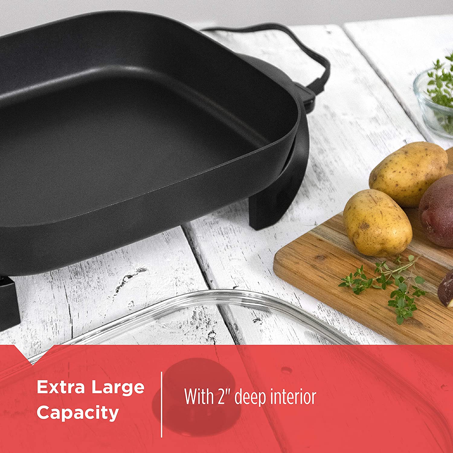 BLACK + DECKER 12x15 Electric Skillet with Adjustable Temperature Control - Factory Certified with Full Warranty (SK1215BC) - Perfect for Family Dinners, Camping & Outdoor Cooking