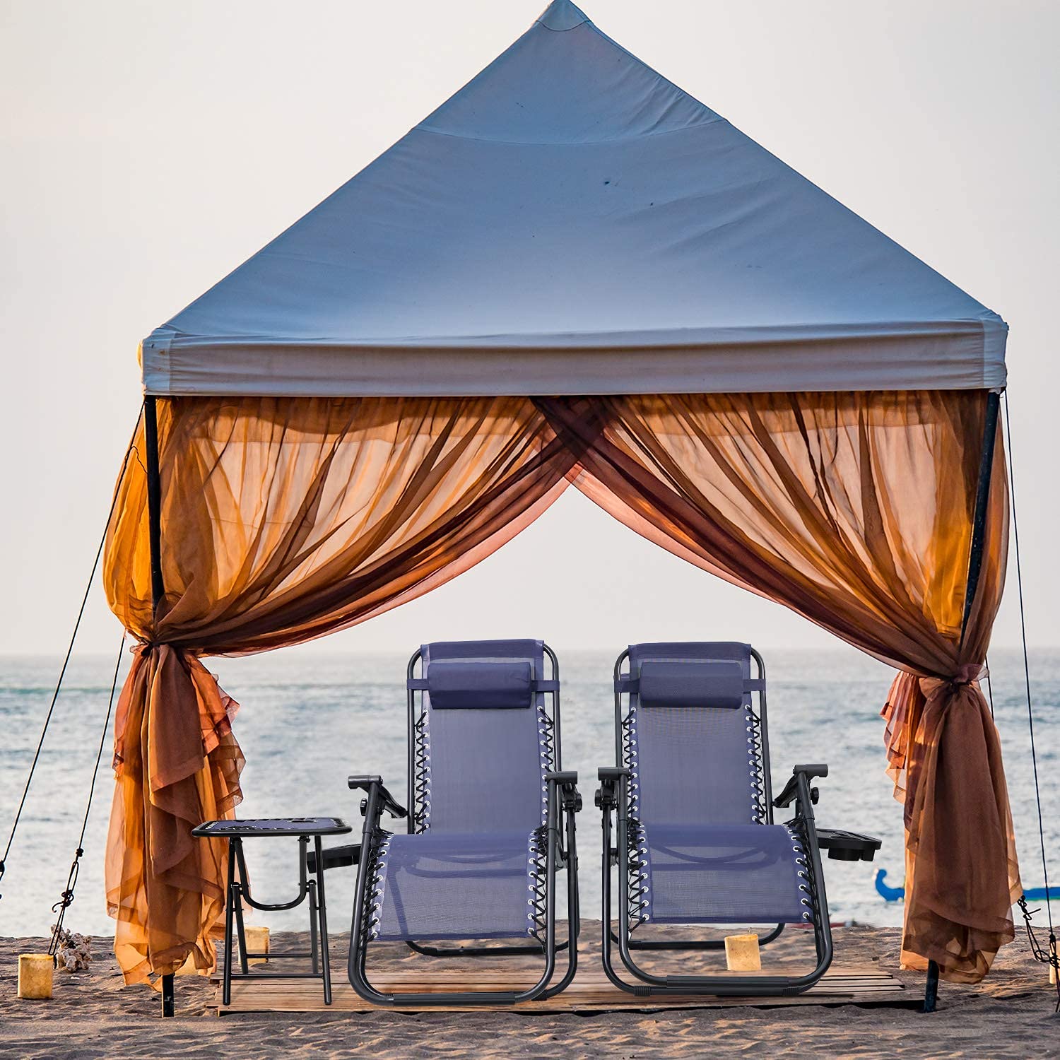 **Flamaker Zero Gravity Reclining Chair - Adjustable Outdoor Lounge Chair with Side Table & Cup Holders - Perfect for Poolside, Backyard, Patio, Camping & Beach Relaxation (Blue)**