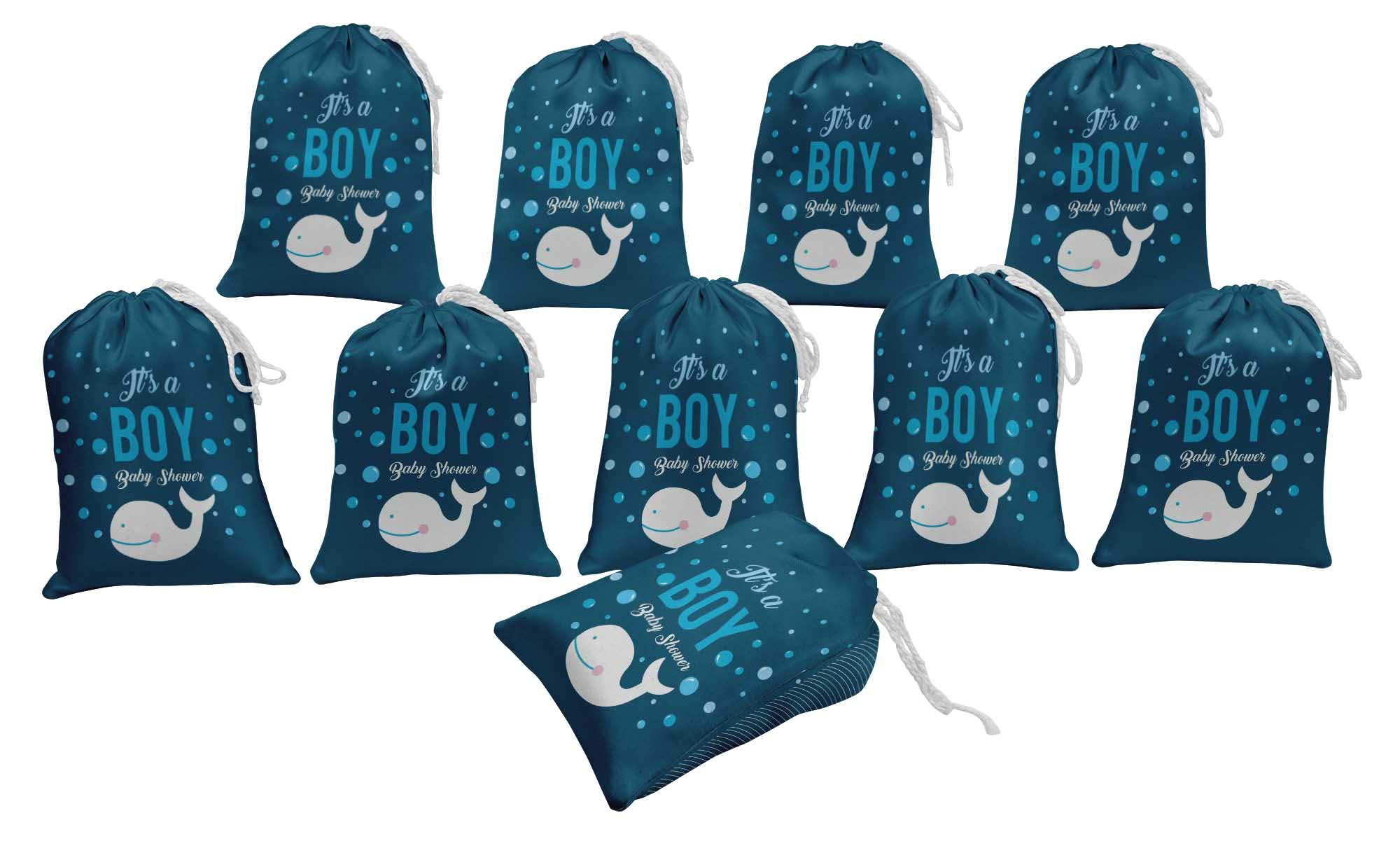 Blue Dolphin & It's A Boy Baby Shower Party Favor Bags - 15 Pack Drawstring Pouches for Baby Shower Decorations, Gender Reveal Party Supplies & Newborn Celebration Gifts