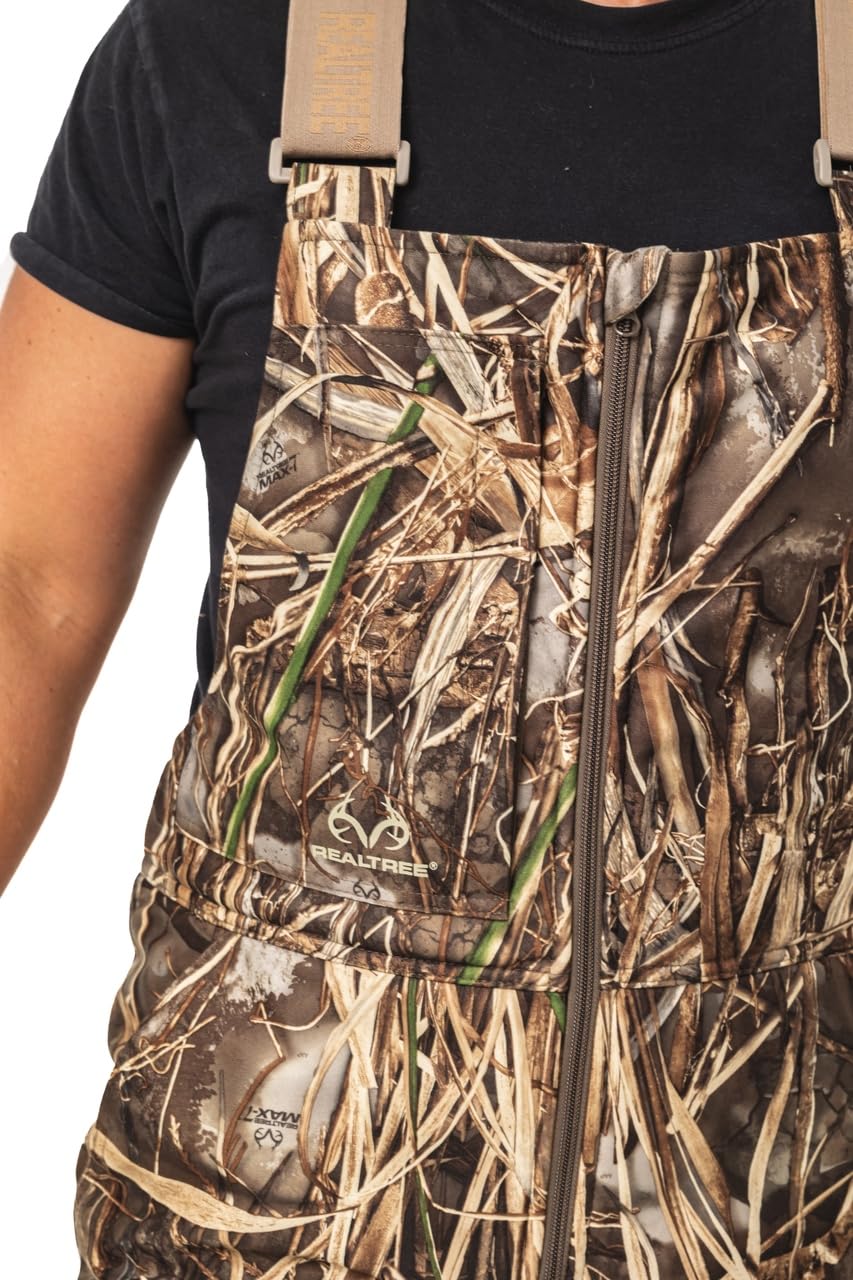Realtree Men's Edge Timber Camo Hunting Bibs - Insulated Windproof Waterproof Coveralls for Cold Weather - Ideal for Deer Hunting, Ice Fishing & Outdoor Winter Activities