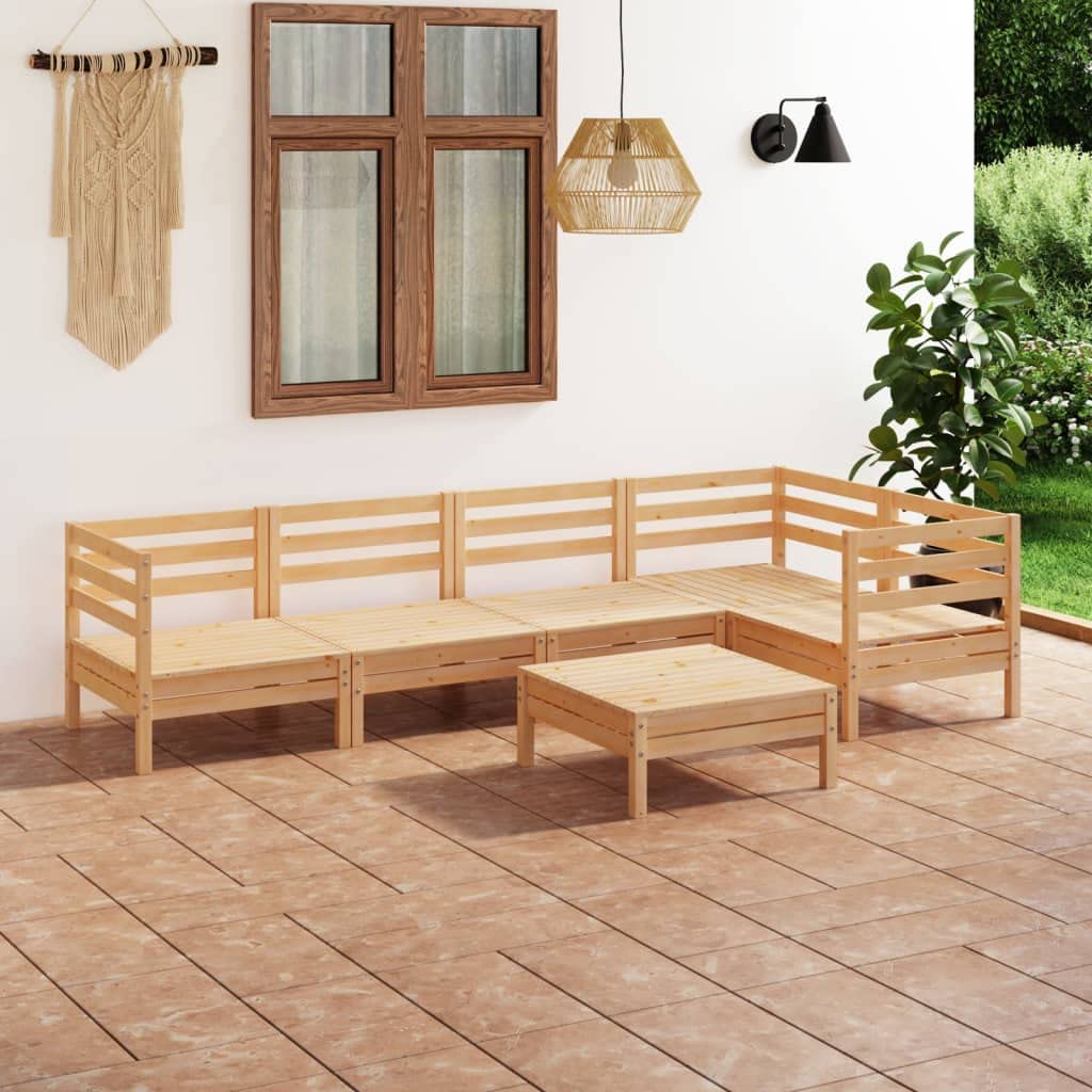 vidaXL 6-Piece Patio Lounge Set - Durable Solid Pinewood Outdoor Furniture with Classic Pallet Design, Weather-Resistant Brown Finish - Perfect for Garden, Backyard, and Poolside Relaxation