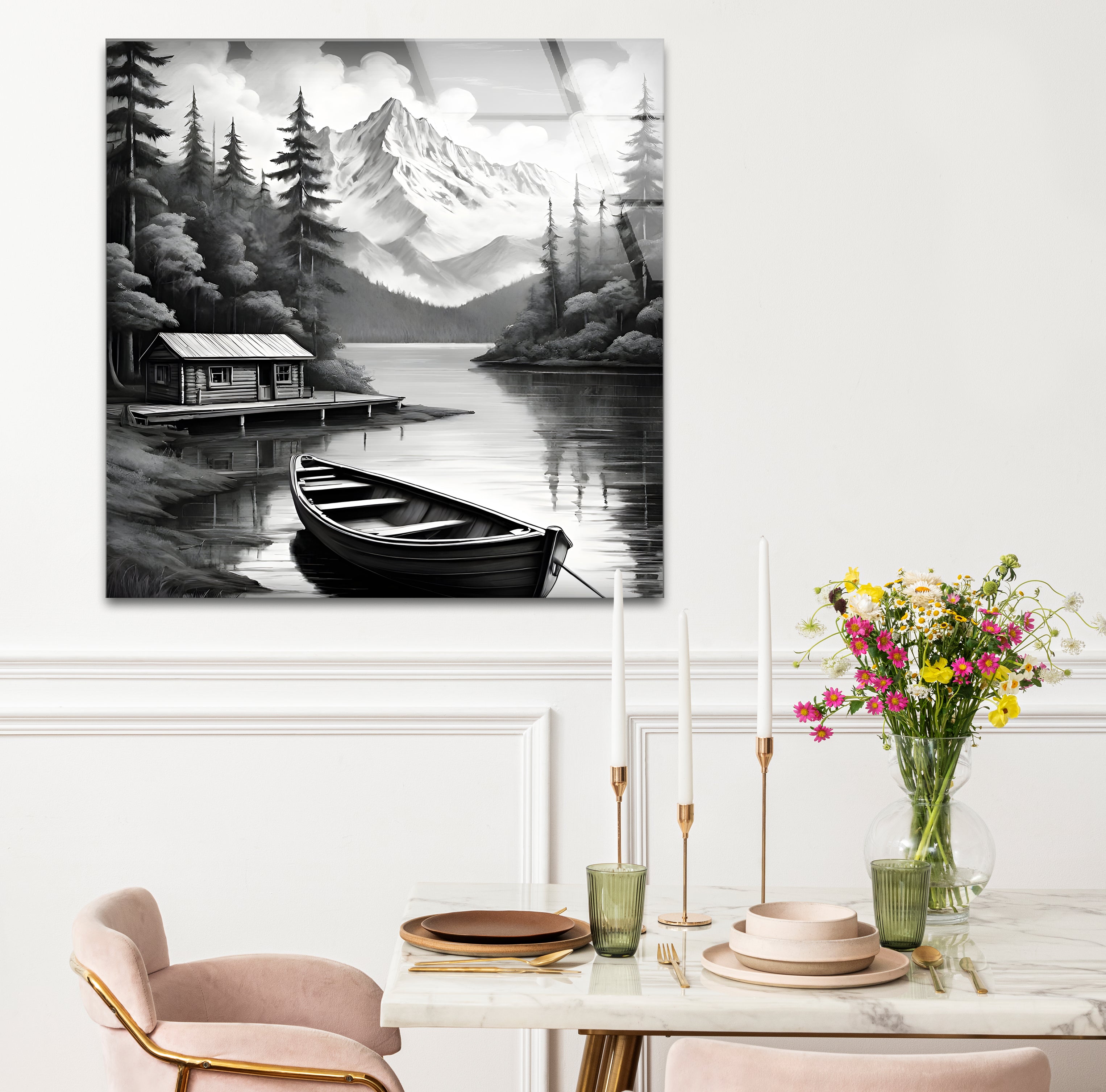 Stunning Black & White Nature Landscape Glass Wall Art - Elegant Home & Office Decor for Living Room, Bedroom, or Office Space