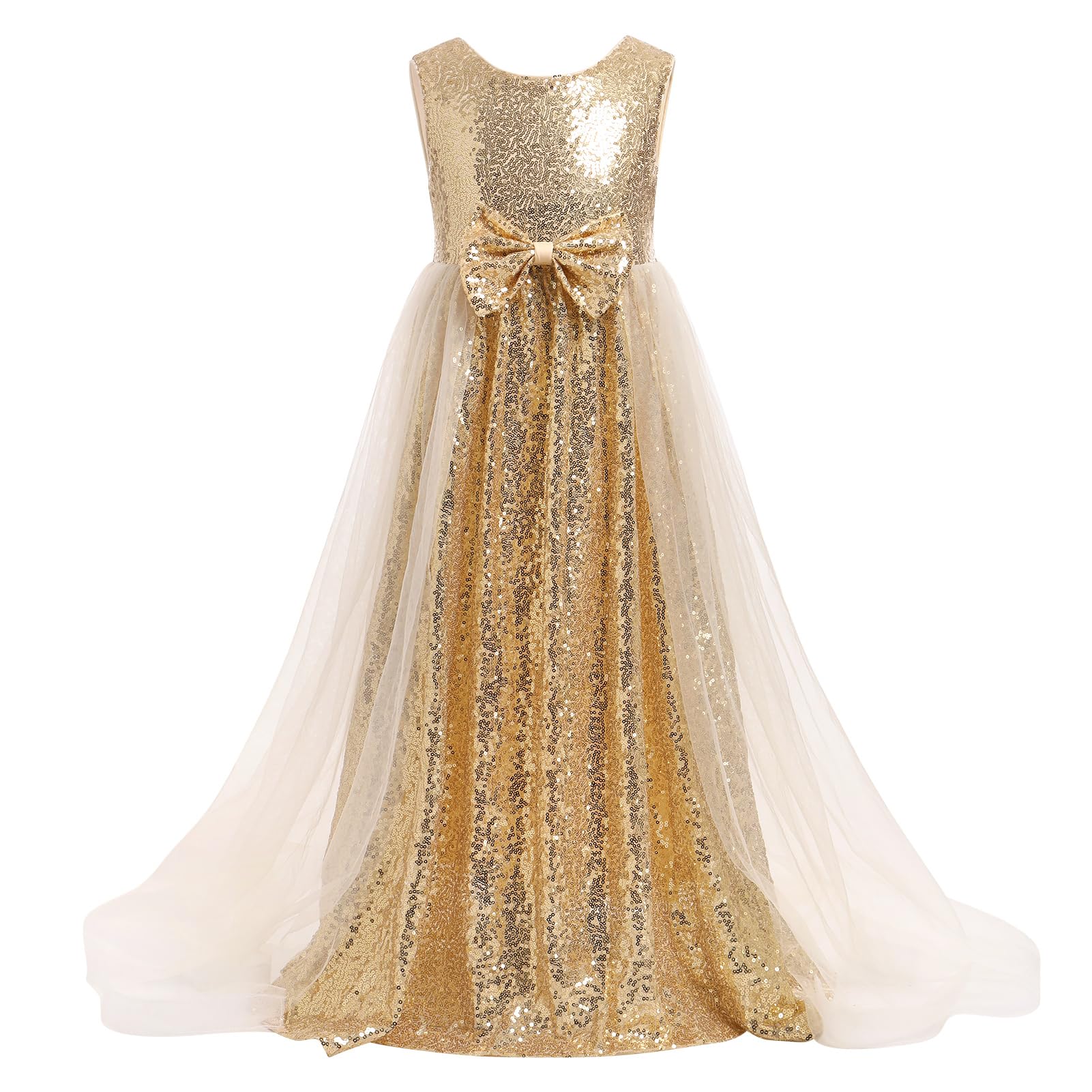 Sparkly Flower Girl Sequin Dress - Sleeveless Glitter Princess Tulle Gown for Weddings, Birthday Parties & Pageants | Long Maxi Formal Dress for Special Occasions