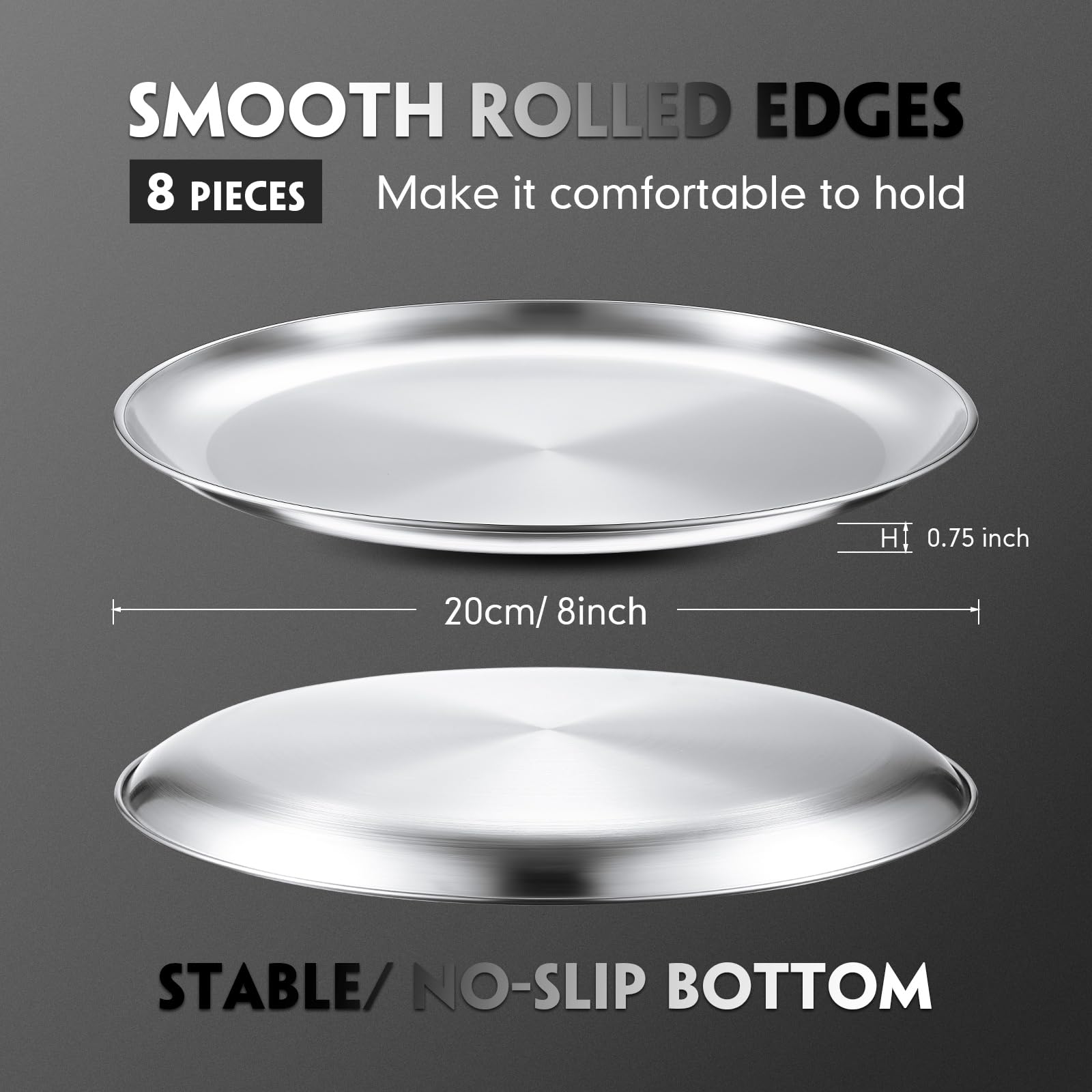Thenshop 8-Piece 8-Inch Stainless Steel Pizza Pan Set - Round Baking Pans for Oven, Kitchen, Restaurant | Heavy Duty, Reusable & Easy Clean (Silver) | Perfect for Homemade Pizza, Cookies, Bread & Party Baking