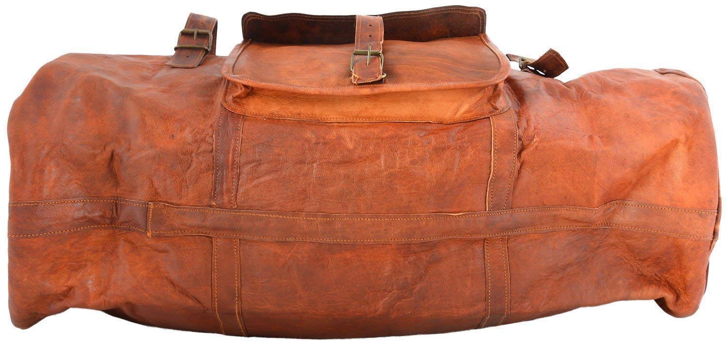 Premium 100% Genuine Goat Leather Duffle Bag - Handcrafted Large Travel & Gym Bag (24