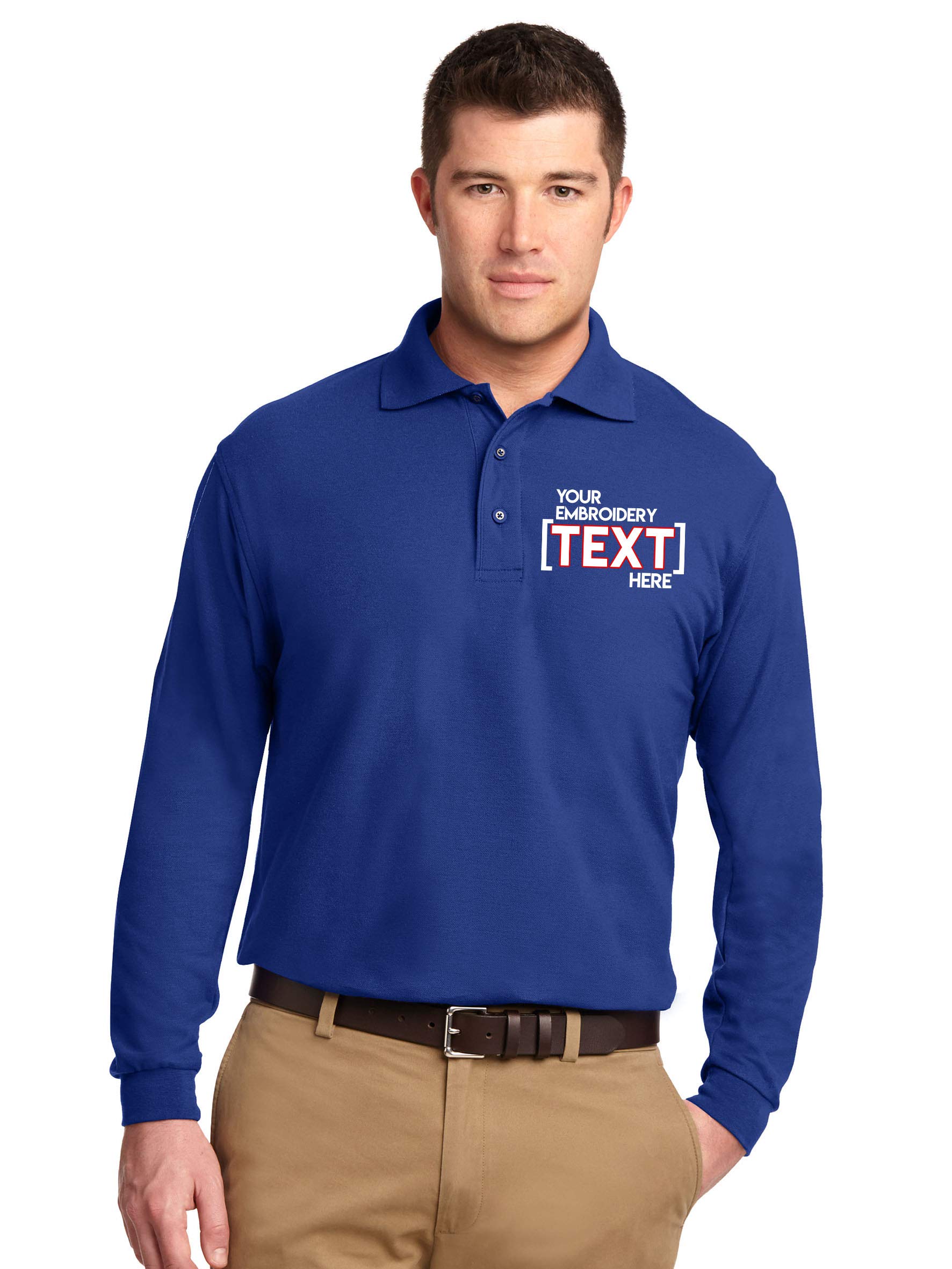 Custom Embroidered Men's Long Sleeve Polo Shirts - Personalized Monogram Business Casual Shirts for Office, Golf & Formal Events | Premium Embroidered Polo Tees for Men