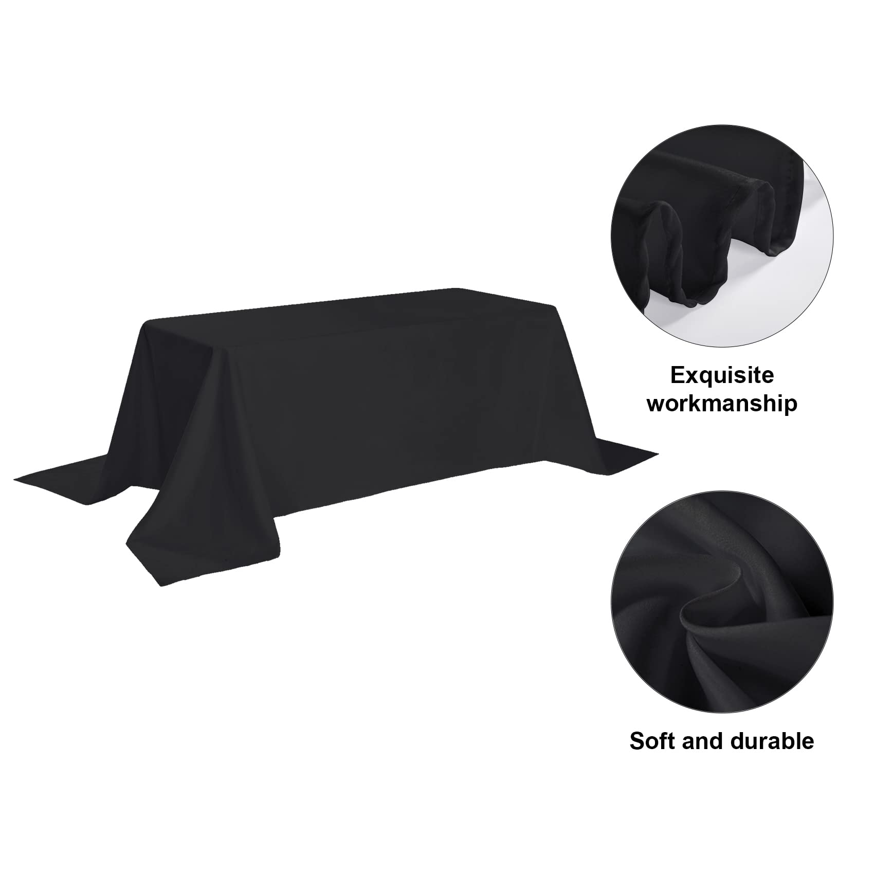 Premium 90x156 Inch Black Rectangle Tablecloth - Stain & Wrinkle Resistant Washable Polyester Table Cover for Dining, Buffet & Wedding Decor - Elegant Fabric Tablecloth for Home, Restaurant & Party Use