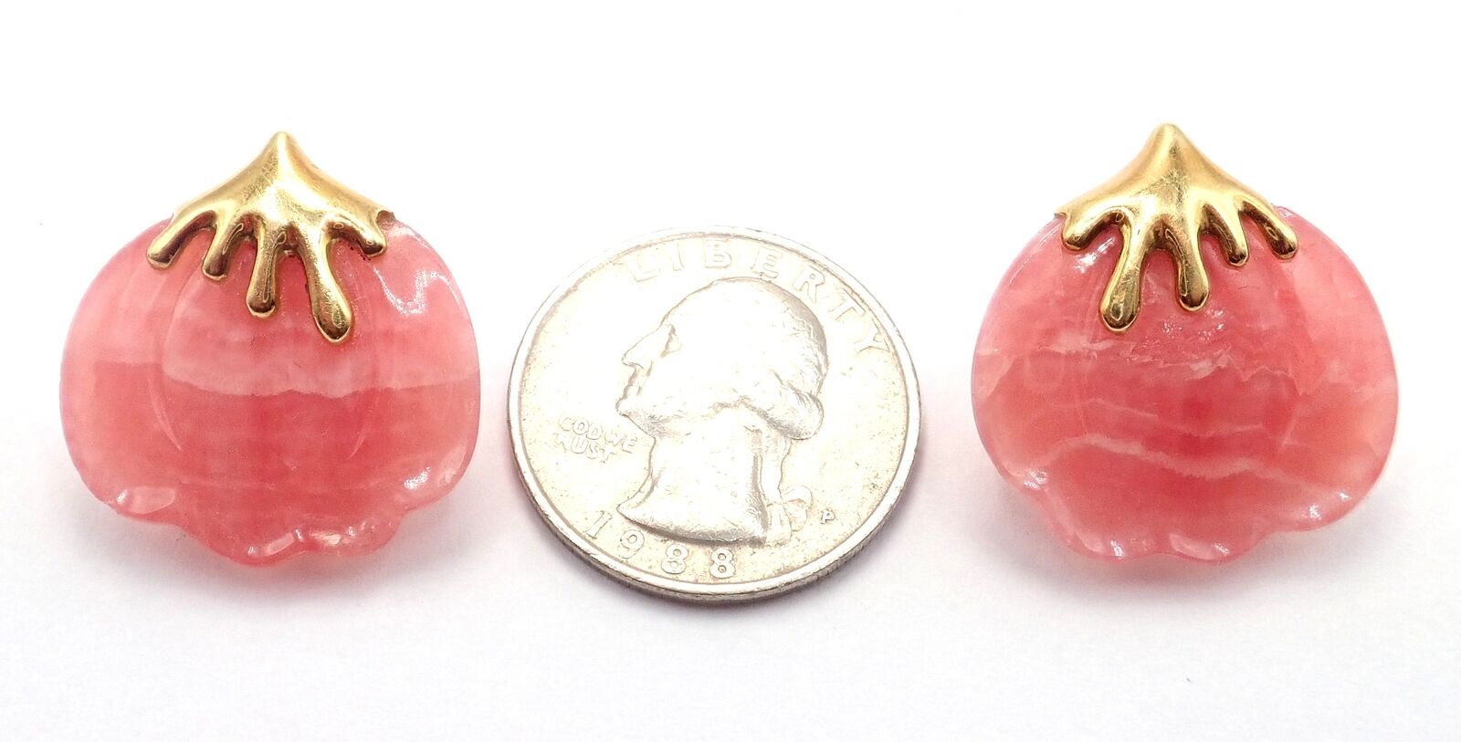 Authentic Tiffany & Co Angela Cummings 18k Yellow Gold Pink Agate Petal Earrings - Luxury Jewelry for Women, Elegant Gift for Weddings & Special Occasions
