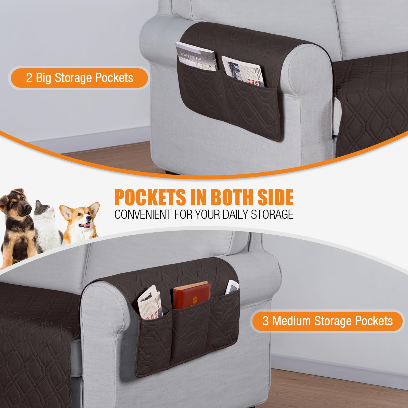 VANSOFY Waterproof Washable Non-Slip Sofa Cover - Furniture Protector Slipcover for Couches, Dogs & Pets (Chocolate Brown) - Perfect for Pet Owners & Family Living Rooms