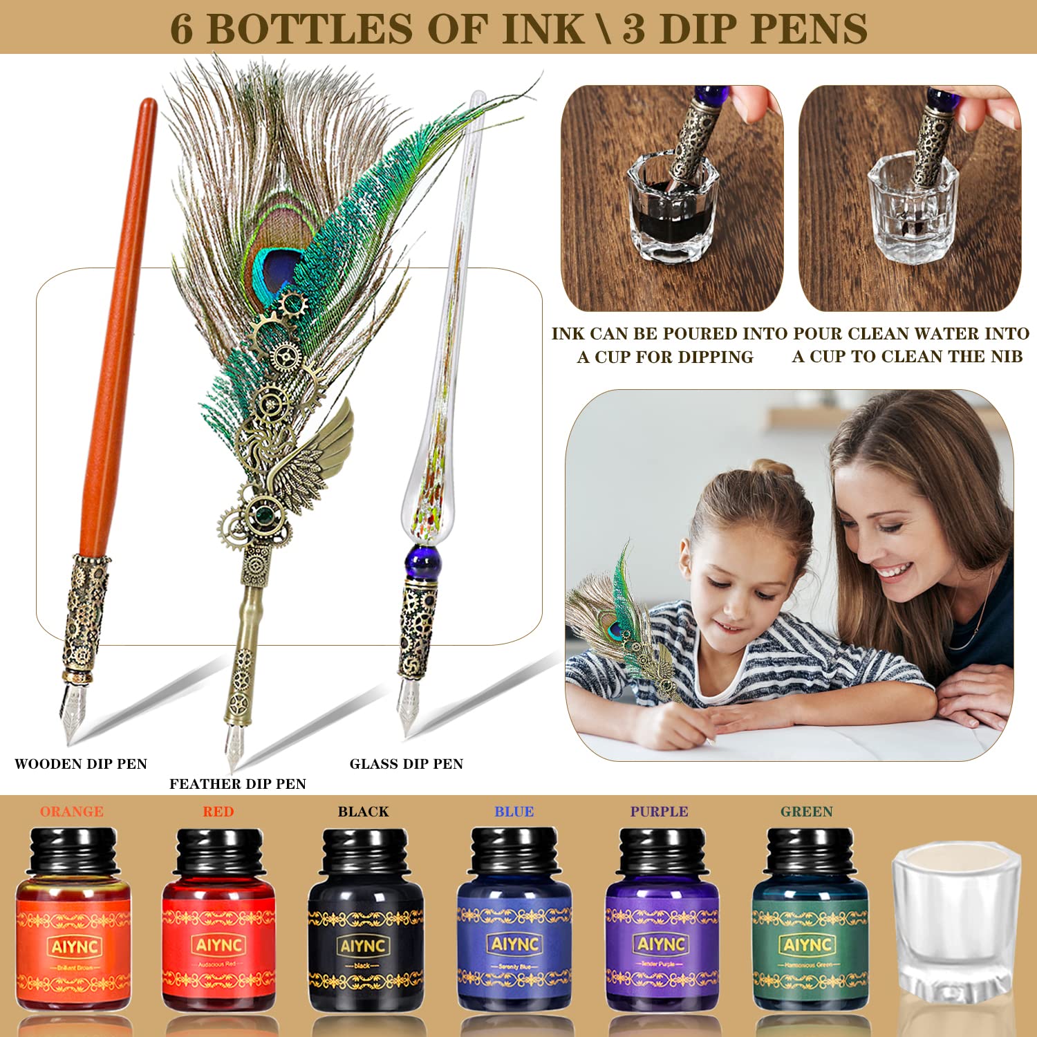 Elegant Peacock Feather Quill Pen and Ink Set with Wax Seal Stamp - Premium Calligraphy Kit for Writing Enthusiasts | Perfect Valentine's Day, Birthday & Holiday Gift for Writers, Journaling, Wedding Invitations & Vintage Letter Writing